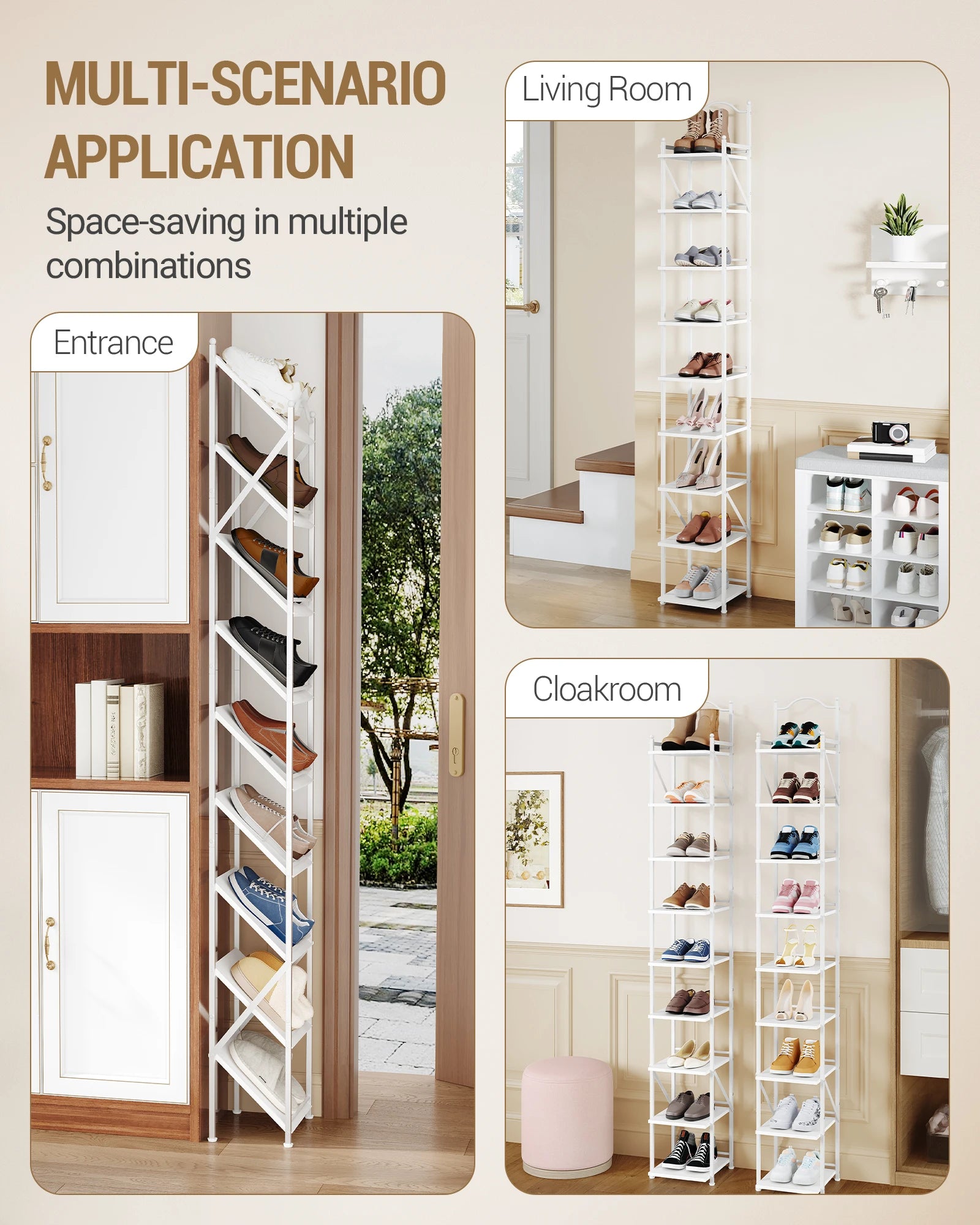 Smal 9‑Laags Vertical Schoenenrek – Ruimtebesparend & Instelbaar Schoenen Organizer