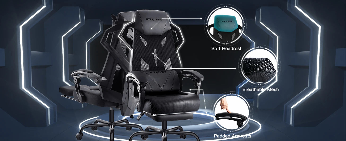 Ergonomische Mesh Bureaustoel met Lendensteun & Hoofdsteun – Verstelbare Gaming Stoel tot 150 kg