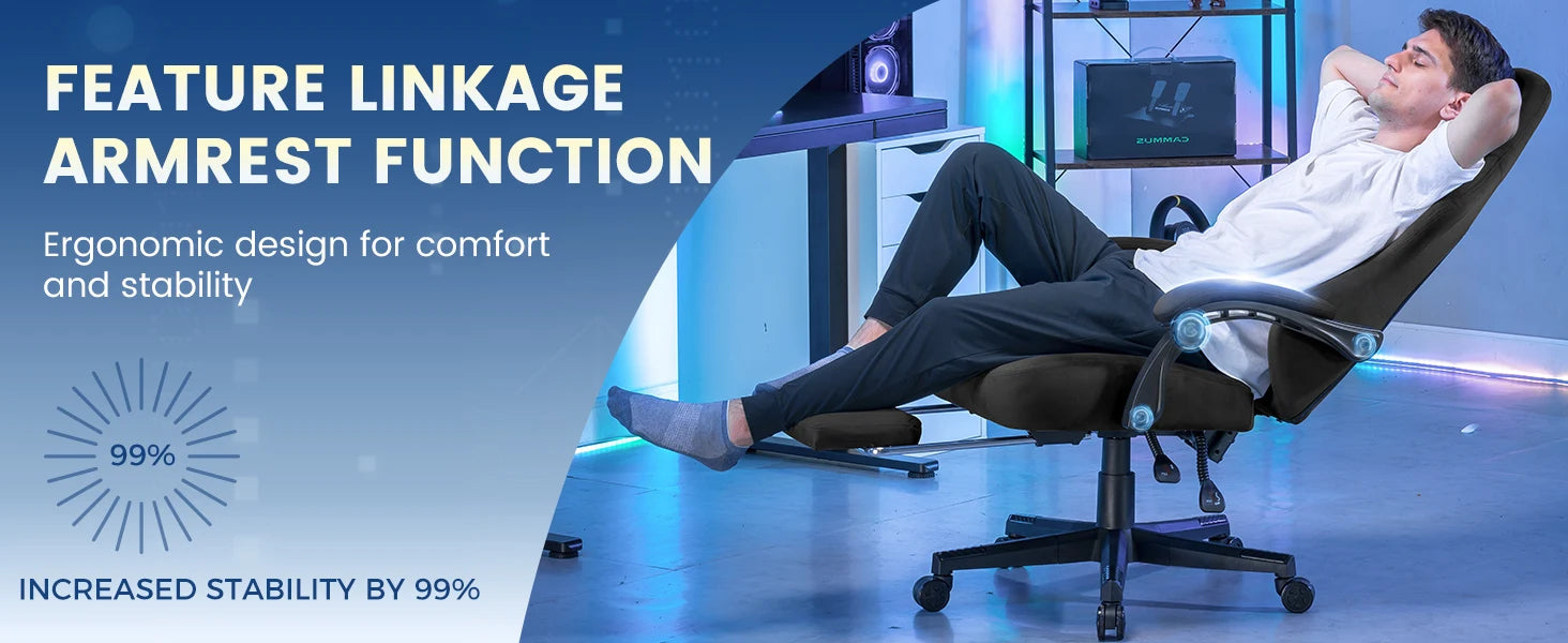 Ergonomische Gaming Stoel met Voetsteun en 150° Verstelbare Rugleuning – Ademend Stoffen Bureaustoel voor Gaming & Kantoor