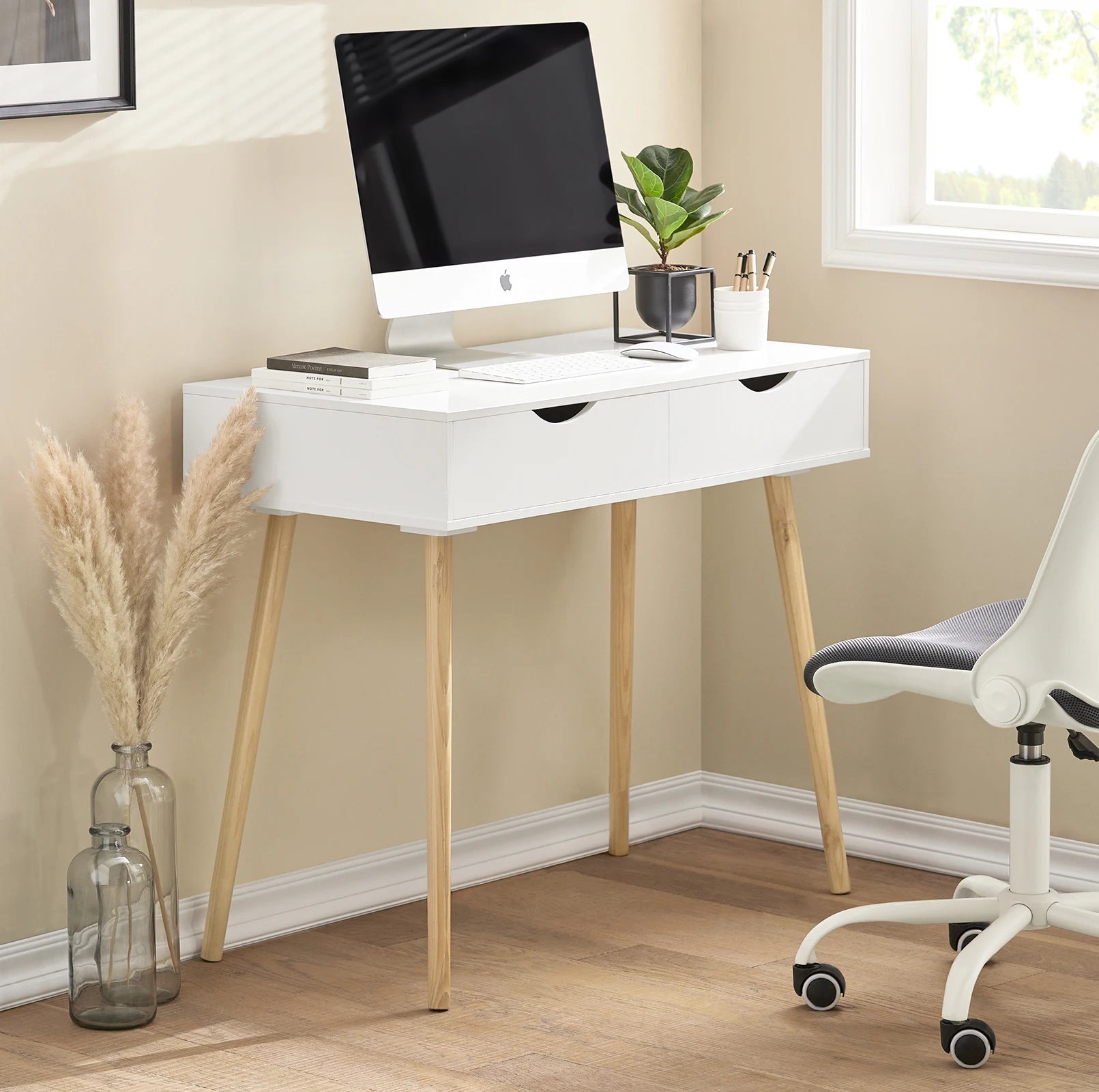 Computertafel met 2 Lades – Modern Bureau 90×45 cm voor Thuiswerk en Studie