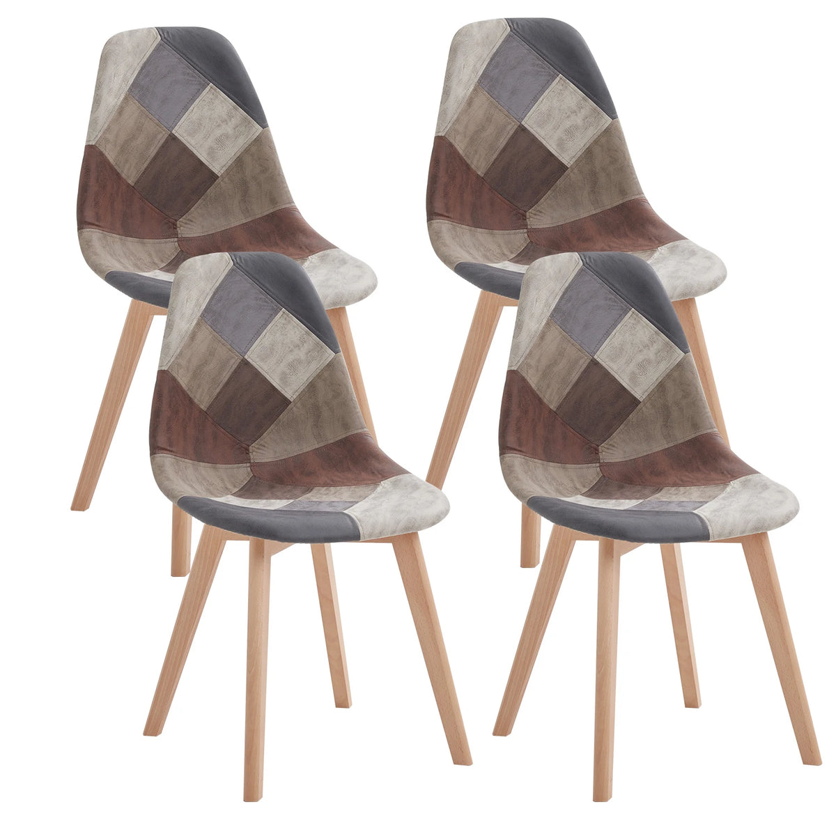 Set van 4 Nordic Patchwork Eetkamerstoelen – Moderne Comfortabele Stoelen voor Keuken en Woonkamer