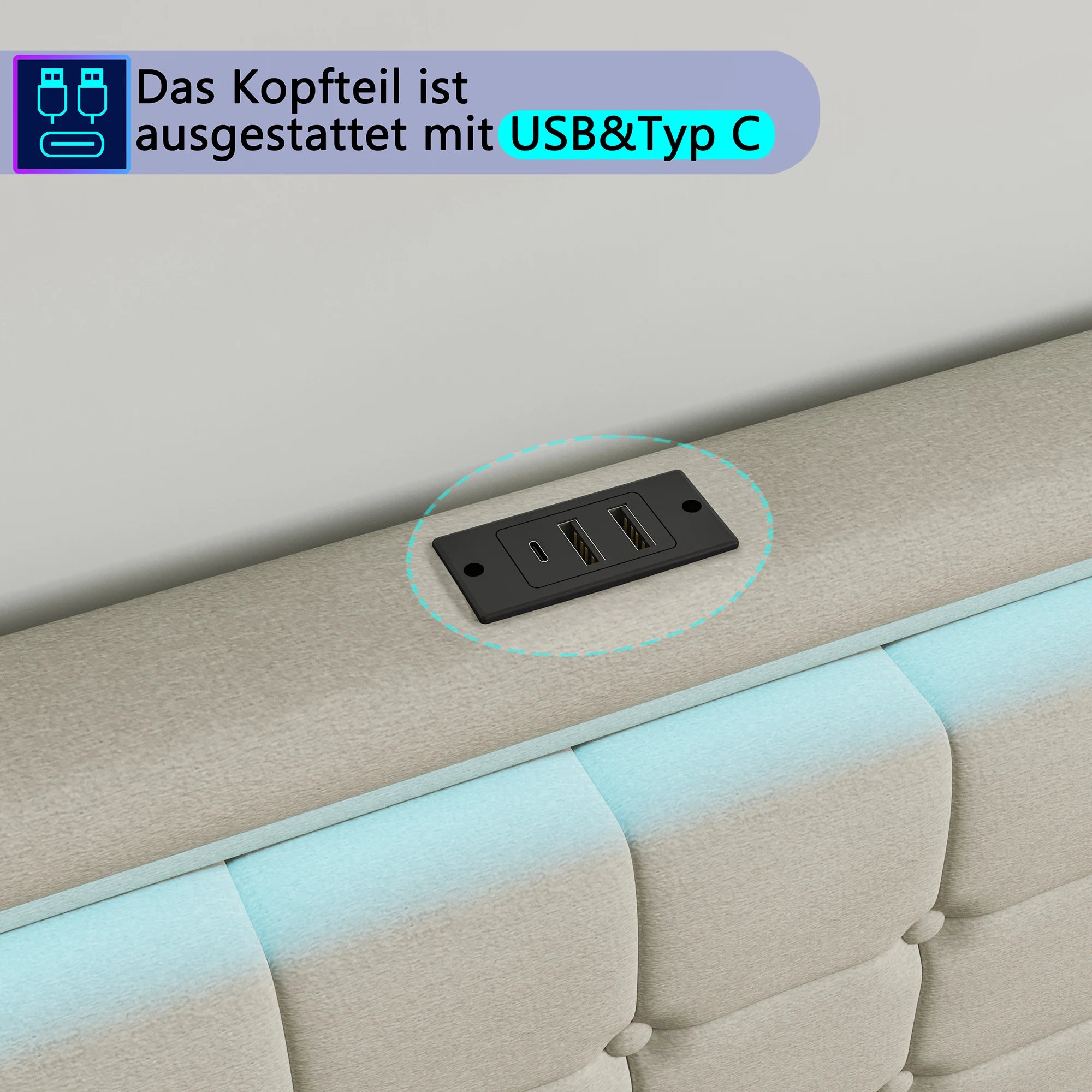 Linnen Bed 140-160x200 cm met Opberglades, LED Verlichting & USB Oplaadpoorten