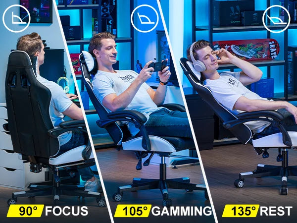 Ergonomische Gaming Stoel met Voetensteun en Verstelbare Rugleuning (90°–145°) – Luxe Bureaustoel voor Kantoor & Thuis