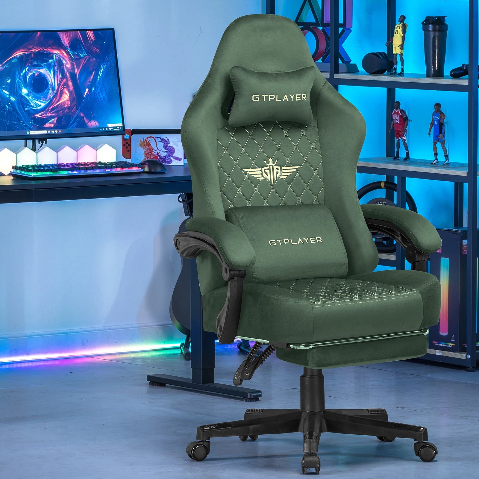 Ergonomische Gaming Stoel met Voetsteun – Stoffen Bureaustoel 360° Draaibaar & Verstelbaar (Comfort PC & Thuiswerk Stoel)