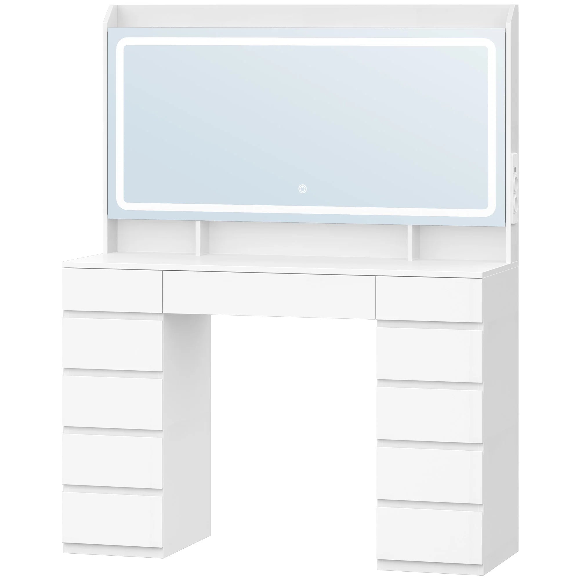 Grote Kaptafel met LED Spiegel en 11 Lades – Luxe Make‑uptafel met Verlichting & USB‑Poorten