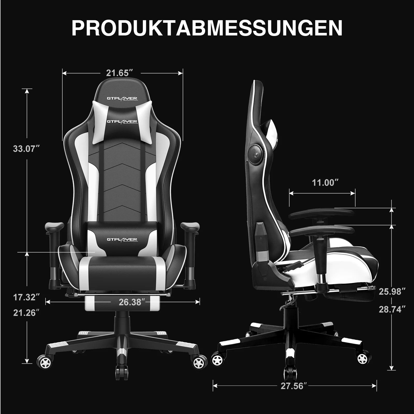Gamingstoel met Bluetooth Speakers – Ergonomische Bureaustoel met Voetensteun en PU Leer (Recline 150°)