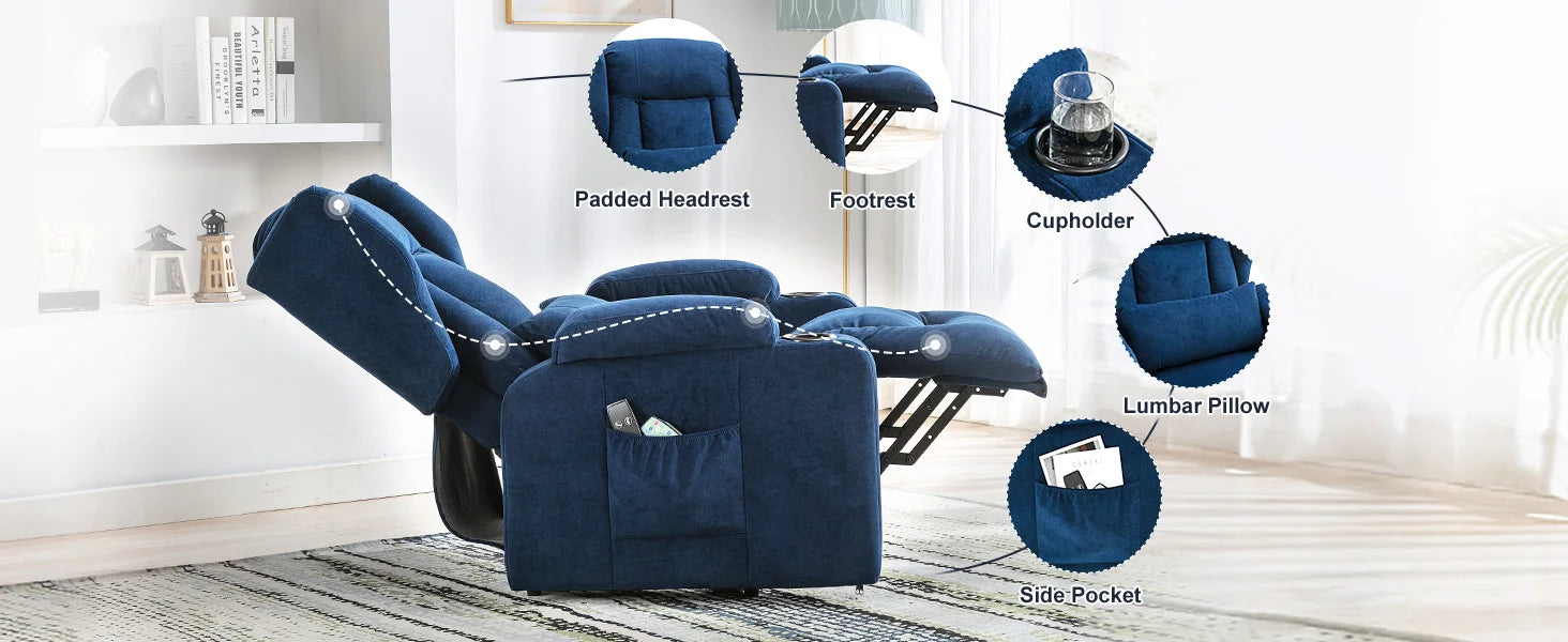 Elektrische Relaxfauteuil met Sta-op-Hulp, Massagefunctie & Stoffen Bekleding – TV‑stoel voor Woonkamer