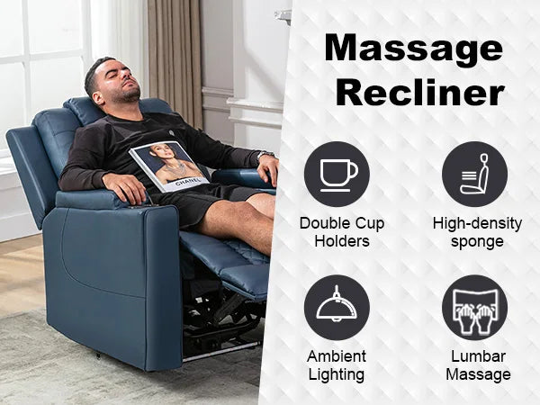Elektrische Relaxfauteuil met Massage & LED – Verstelbare TV Stoel met Bekerhouders en Opbergvakken – Luxe Home Cinema Fauteuil