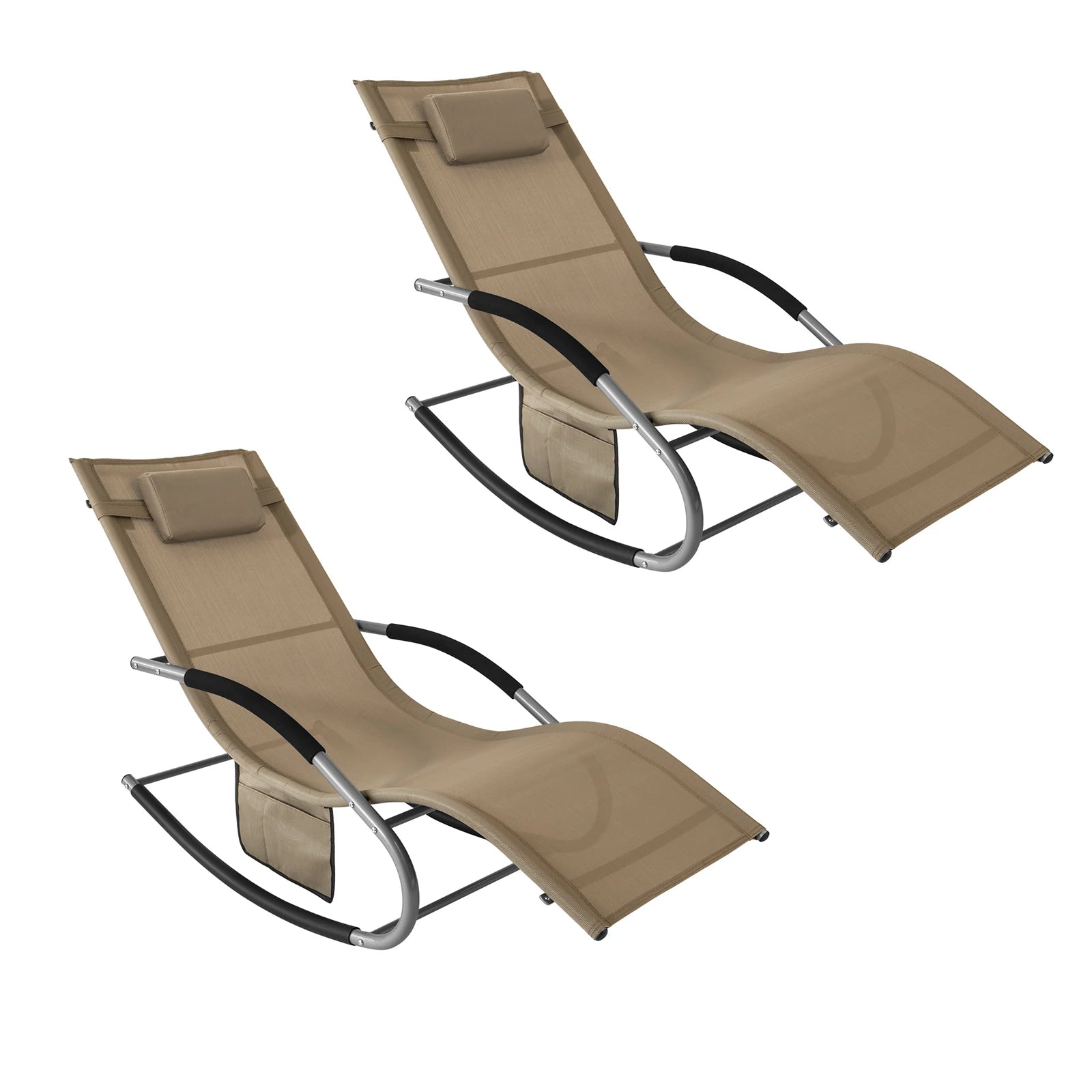 Set van 2 verstelbare ligstoelen - Zonnebed met kussens en zijvak