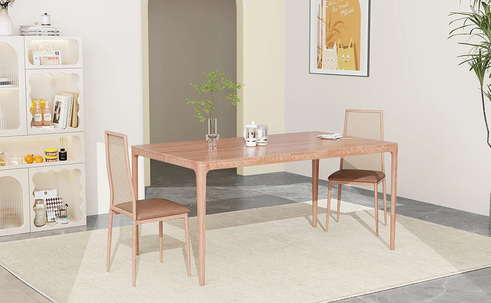Retro Eetkamerstoelen Set van 2 met Rieten Rugleuning – Comfortabele Gestoffeerde Zitting, Stevig IJzeren Frame, Antislipvoetjes – Voor Keuken, Eetkamer & Terras