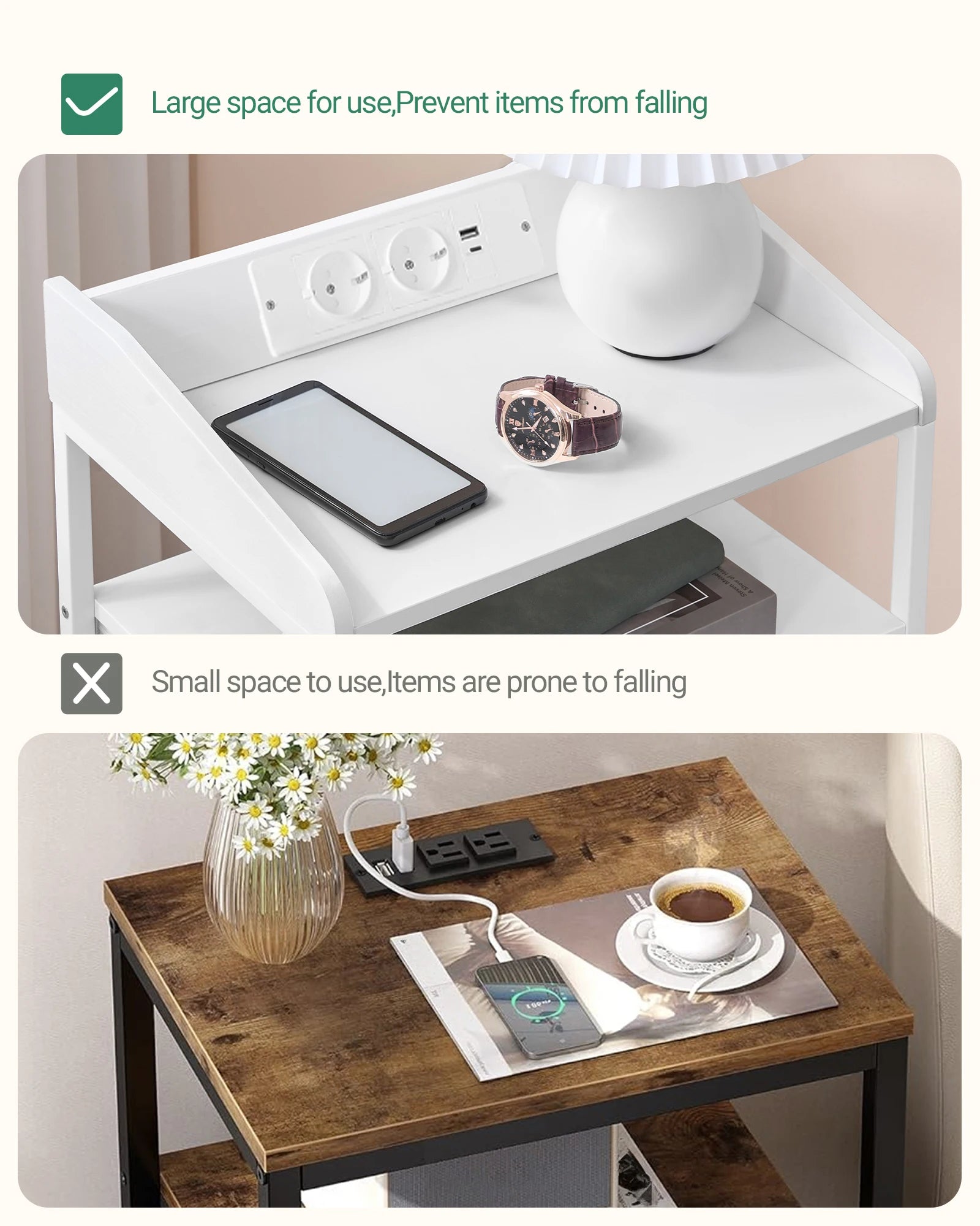 LED Nachtkastje met Oplaadstation en USB – Moderne Bijzettafel met 3 Lades en Plank – Wit/Zwart