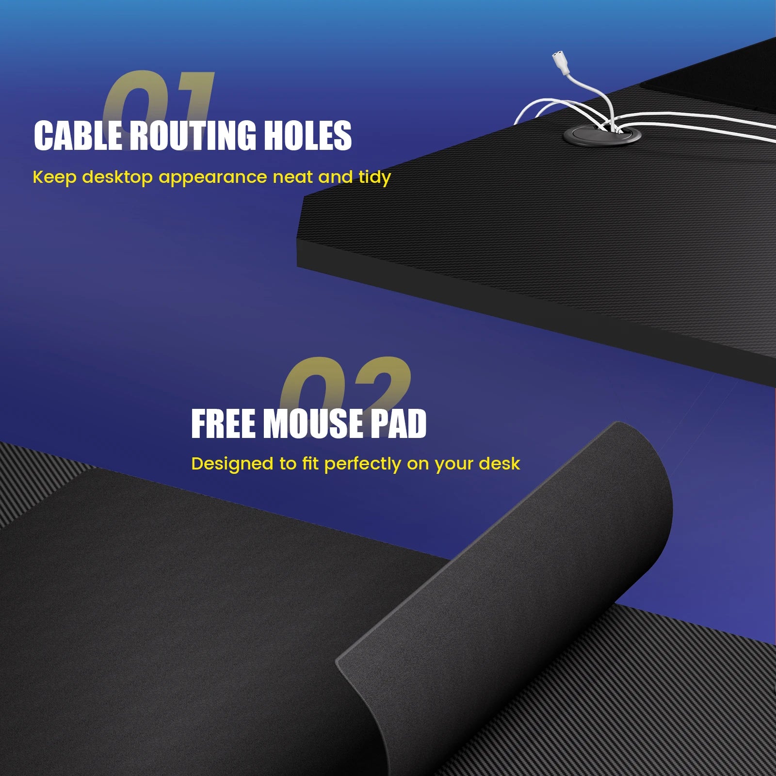 Gaming Bureau 120x60 cm met LED Verlichting & Stopcontact – Carbon Fiber Werkblad en Z-Frame