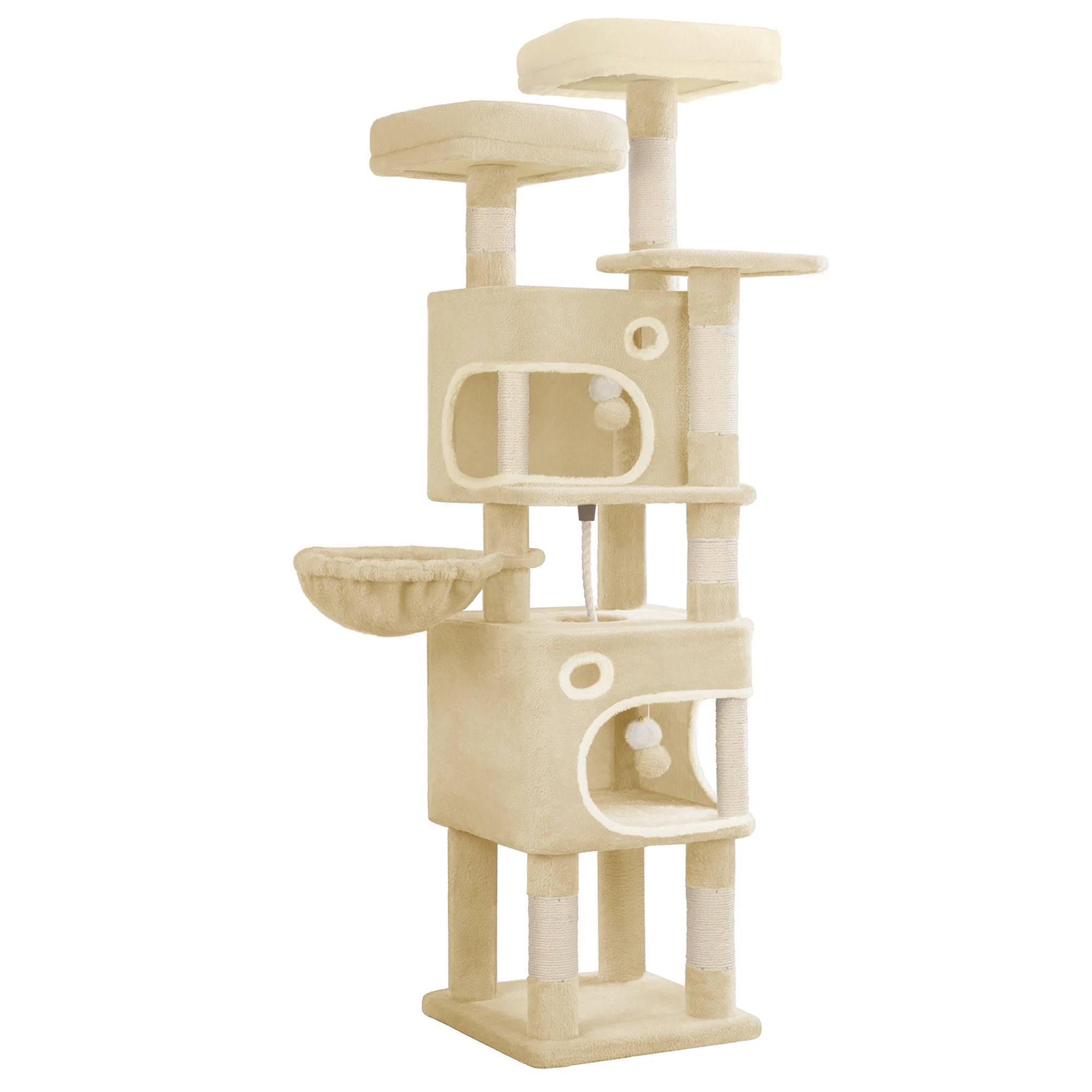 Kattenkrabpaal 159 cm met Meerdere Niveaus – Grote Kattenboom met 2 Huisjes, Platforms, Mand & Sisal Krabpalen voor Binnenkatten