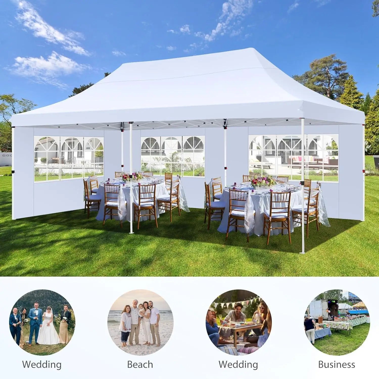 Pop-up Feesttent 3×6 m – Waterdicht Paviljoen met 6 Zijwanden