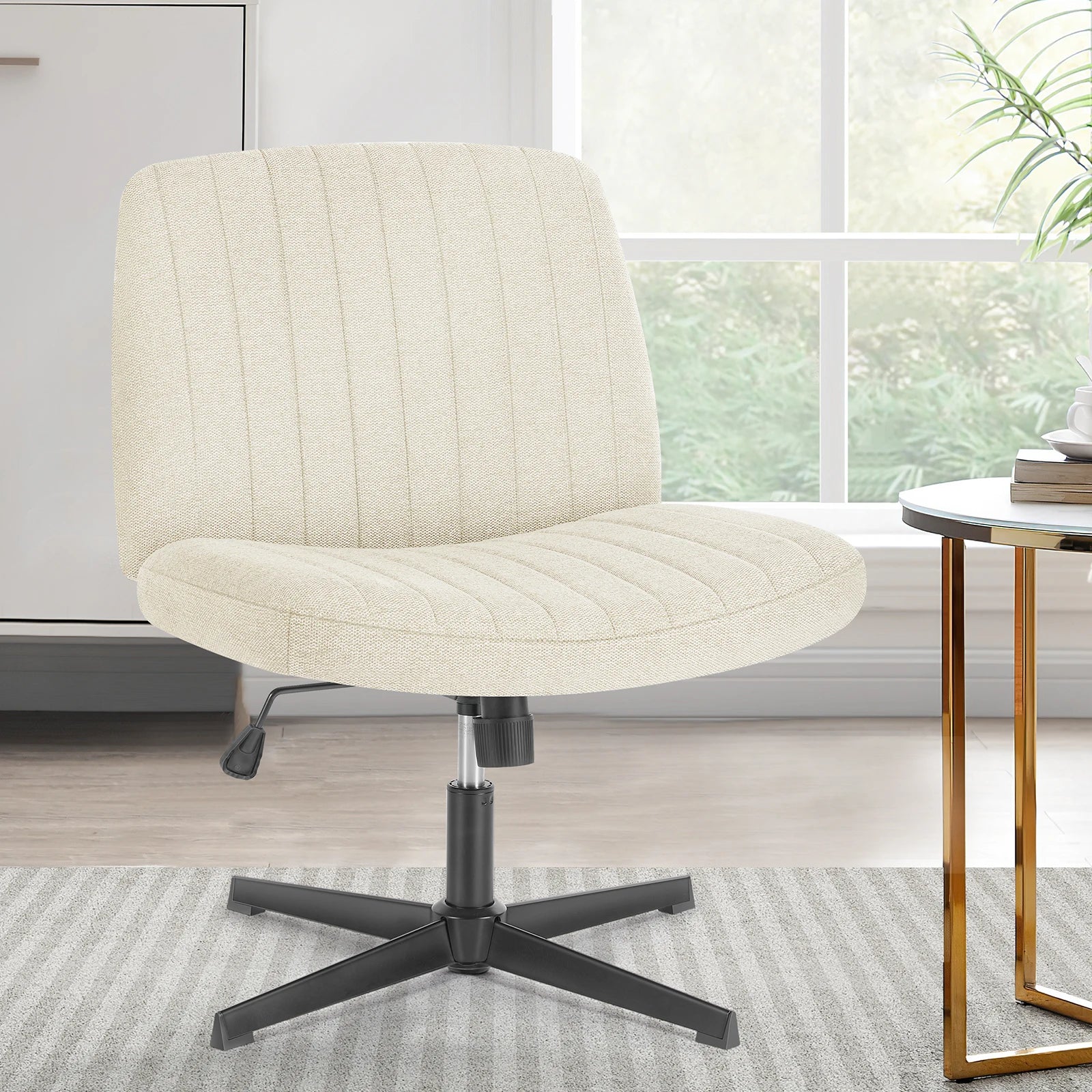 Brede verstelbare armloze draaistoel voor kantoor, woonkamer, gaming & bureau – comfortabele stof – 360° swivel