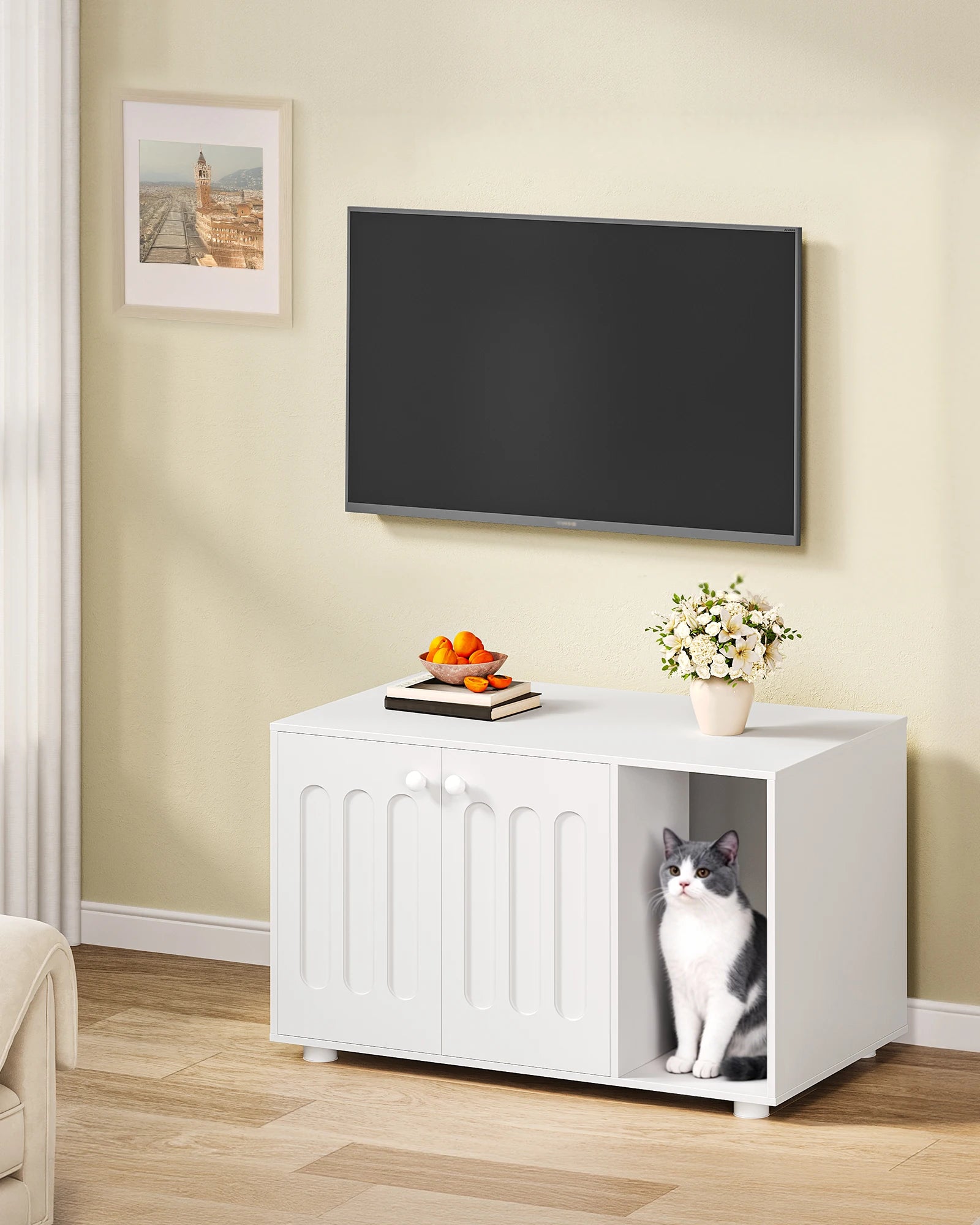 Grote Kattenkast met Deur – Modern Kattenhuis & Opbergmeubel voor Kattenbak
