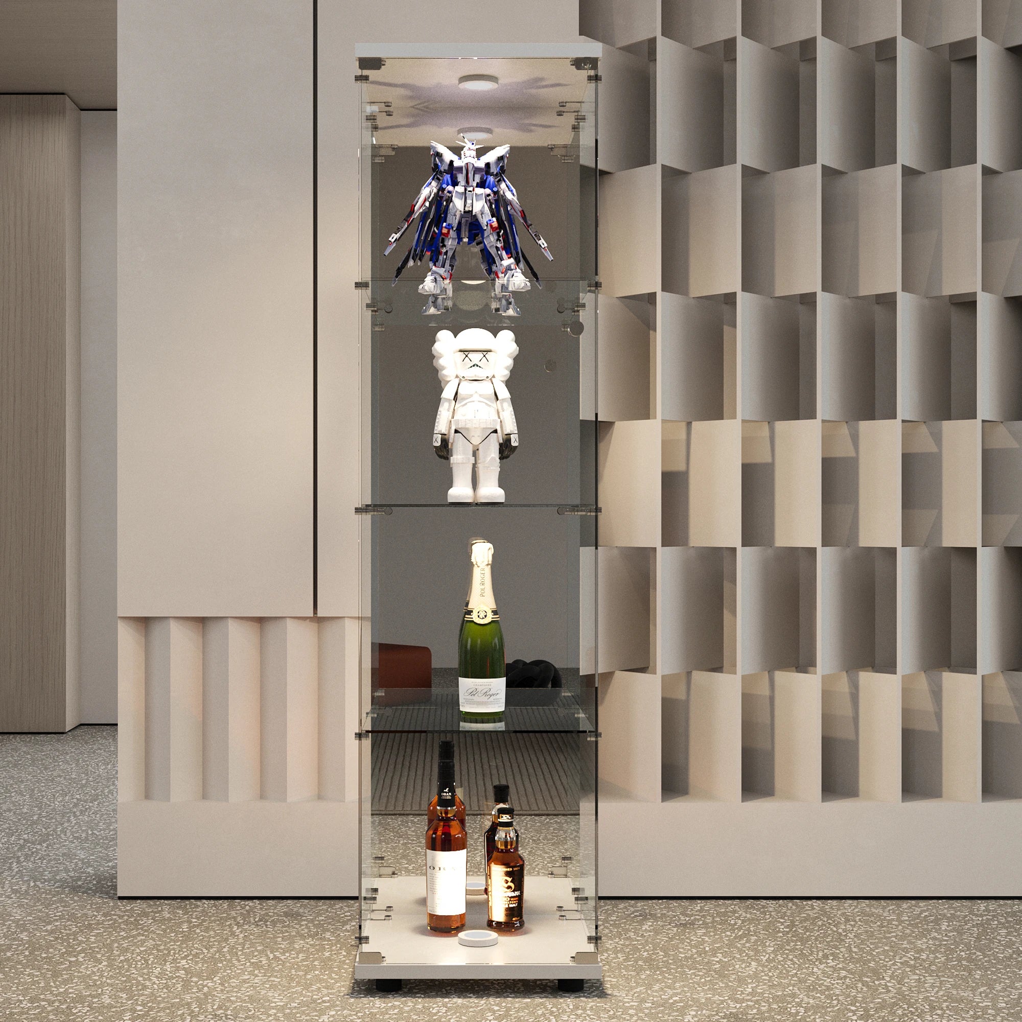Staande LED Vitrinekast met 4 Niveaus – Moderne Displaykast voor Woonkamer & Slaapkamer