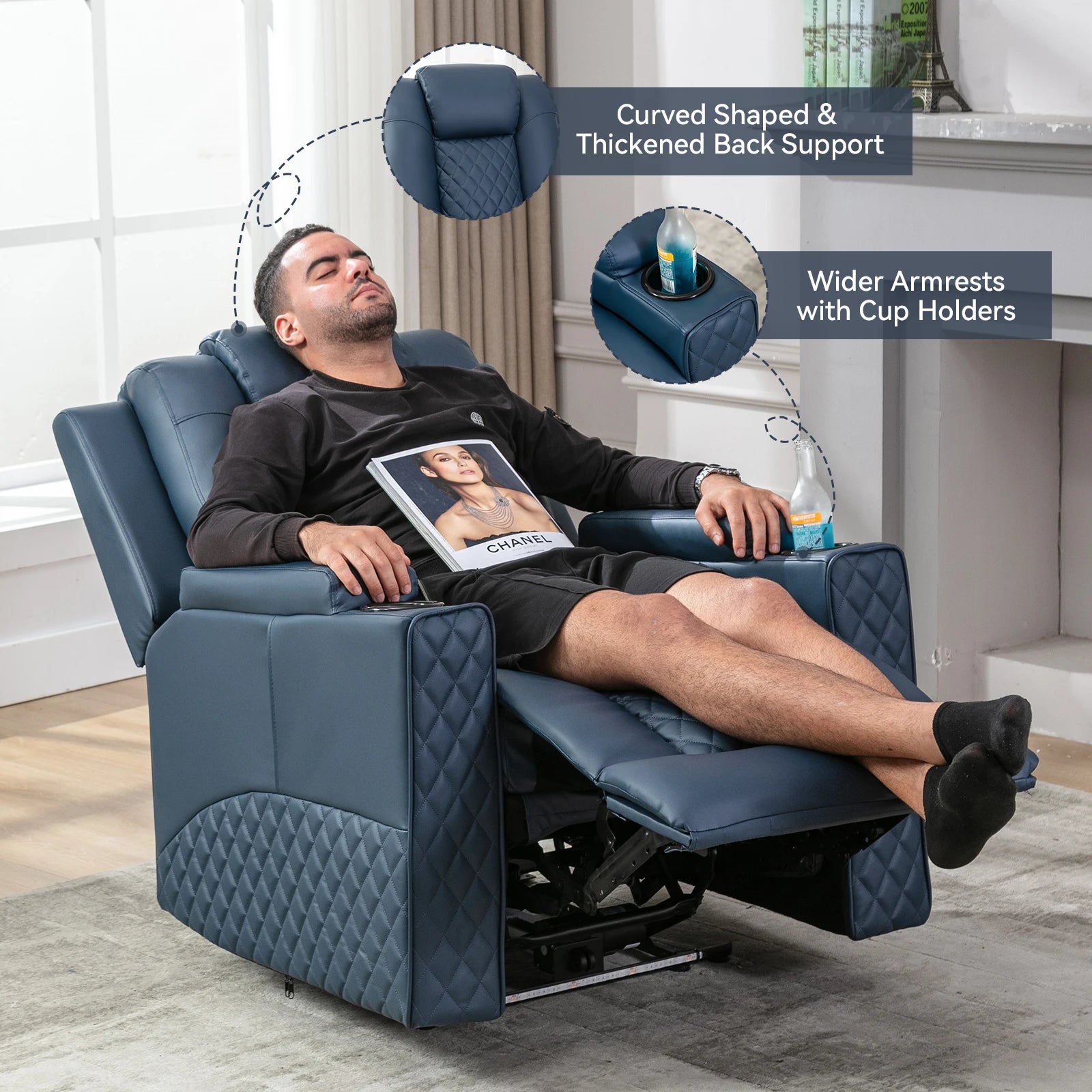 Elektrische Relaxfauteuil met Massage & LED – Verstelbare TV Stoel met Bekerhouders en Opbergvakken – Luxe Home Cinema Fauteuil