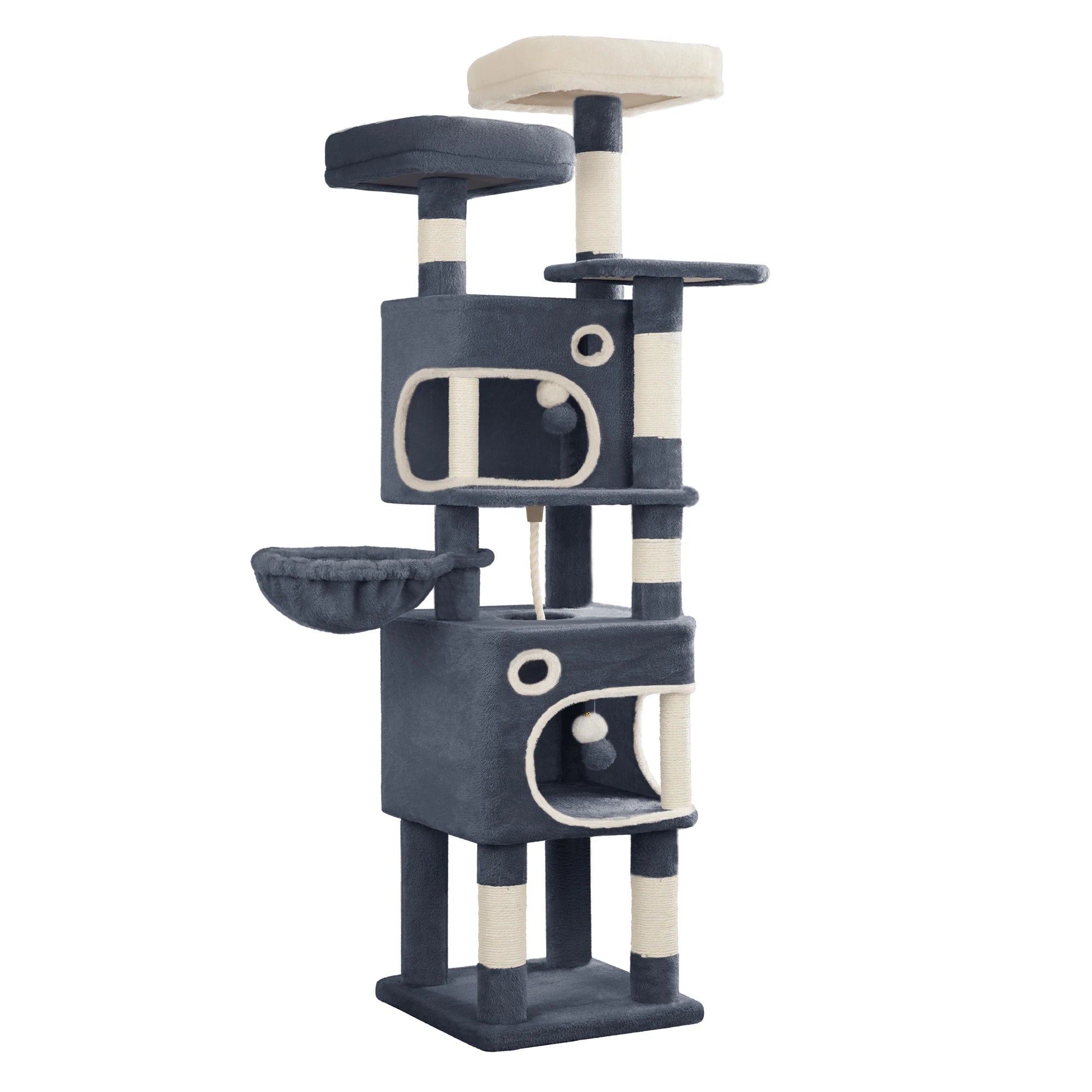 Kattenkrabpaal 159 cm met Meerdere Niveaus – Grote Kattenboom met 2 Huisjes, Platforms, Mand & Sisal Krabpalen voor Binnenkatten