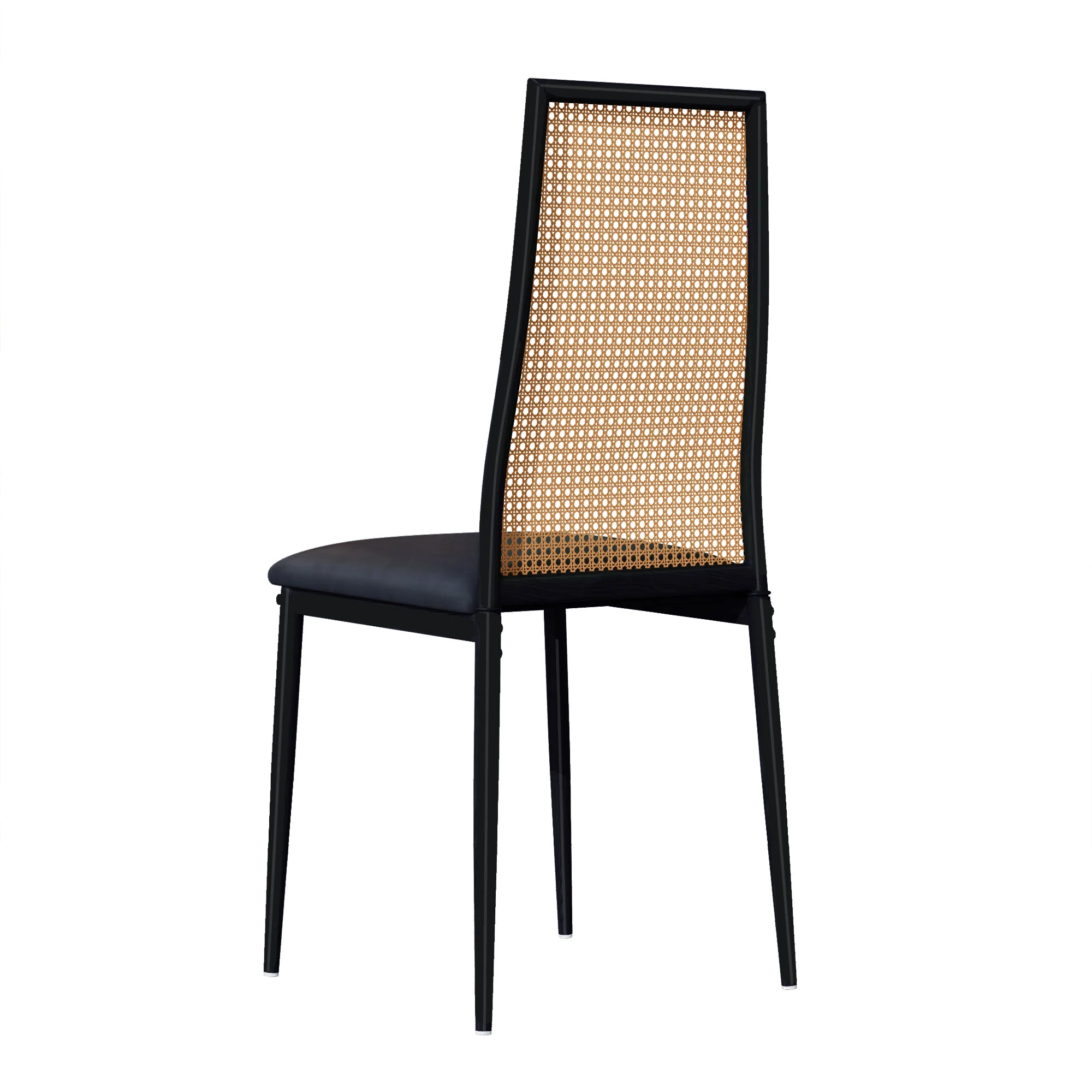 Retro Eetkamerstoelen Set van 2 met Rieten Rugleuning – Comfortabele Gestoffeerde Zitting, Stevig IJzeren Frame, Antislipvoetjes – Voor Keuken, Eetkamer & Terras