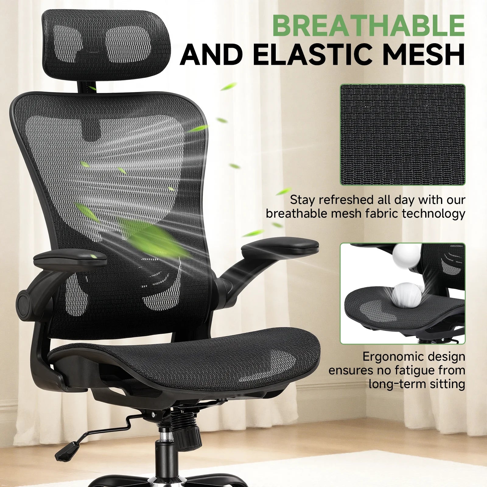 Ergonomische Bureaustoel met Hoofdsteun en Lendensteun – Verstelbare Mesh Office Chair – Gaming & Directiestoel met Armleuningen en Wielen