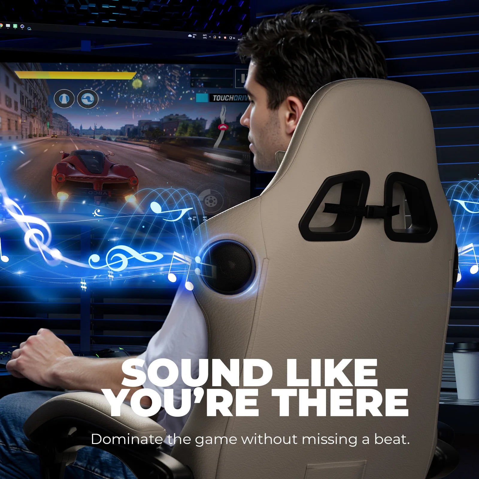 Ergonomische Gaming Stoel met Voetensteun & Luidsprekers – Verstelbare Gamer Chair met 170° Rugleuning, PU Leer & 150kg Draagkracht