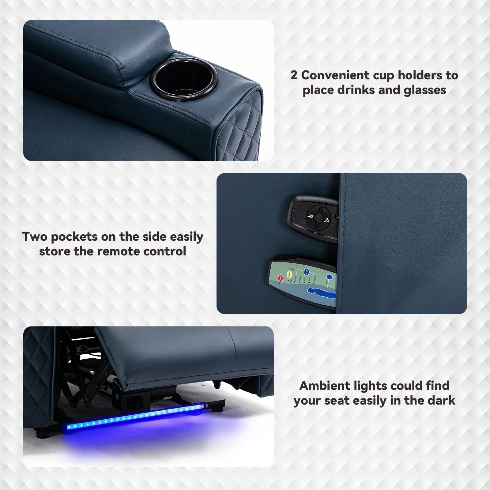 Elektrische Relaxfauteuil met Massage & LED – Verstelbare TV Stoel met Bekerhouders en Opbergvakken – Luxe Home Cinema Fauteuil