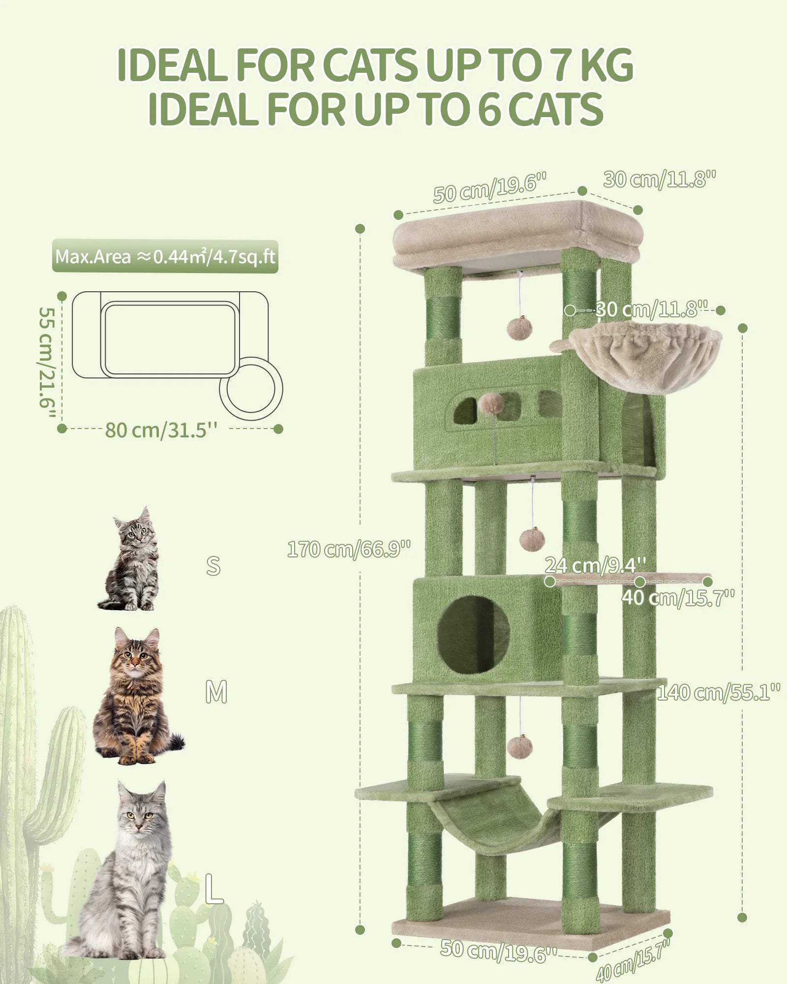 Grote 170 cm Kattenboom met 8 Krabpalen – Luxe Kattenhuis voor Grote en Meerdere Katten