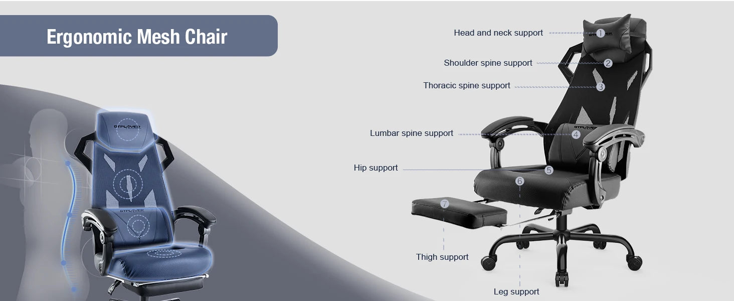 Ergonomische Mesh Bureaustoel met Lendensteun & Hoofdsteun – Verstelbare Gaming Stoel tot 150 kg