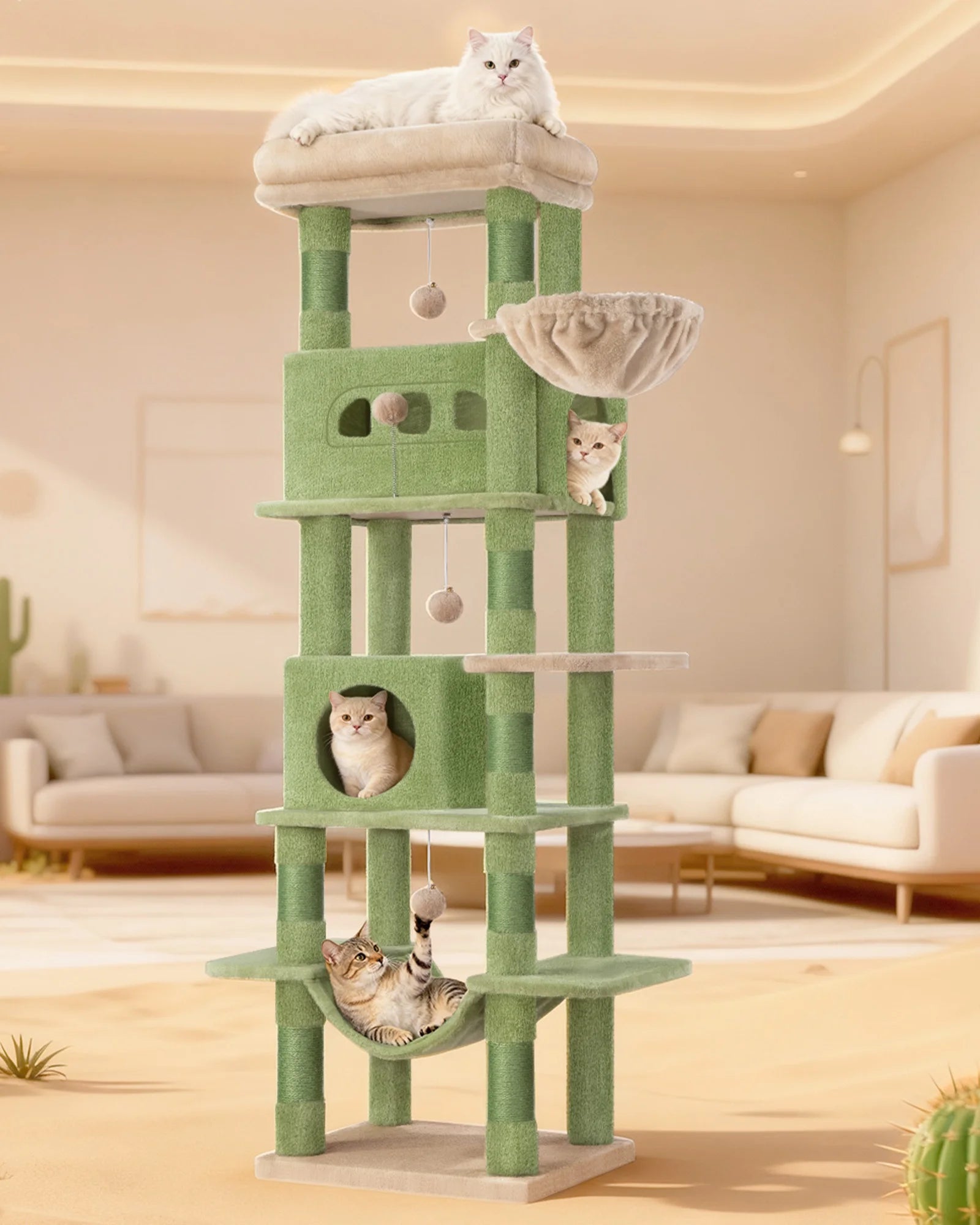 Grote 170 cm Kattenboom met 8 Krabpalen – Luxe Kattenhuis voor Grote en Meerdere Katten
