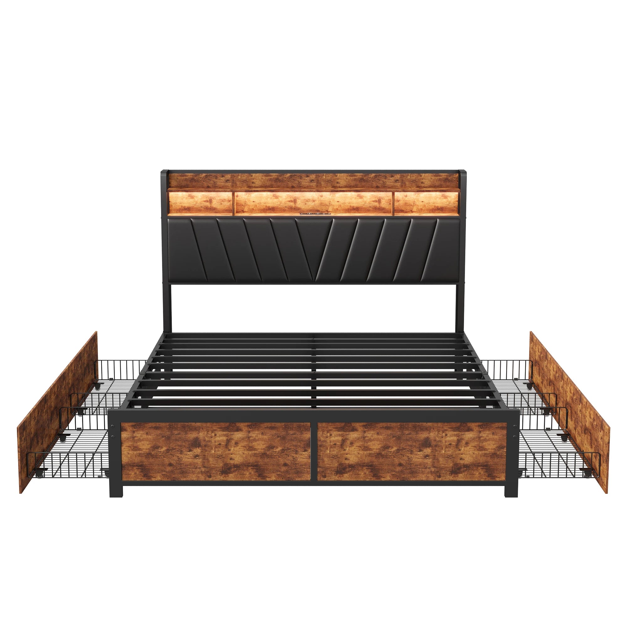 Tweepersoonsbedframe met LED‑verlichting en opbergruimte – 140‑180×200 cm
