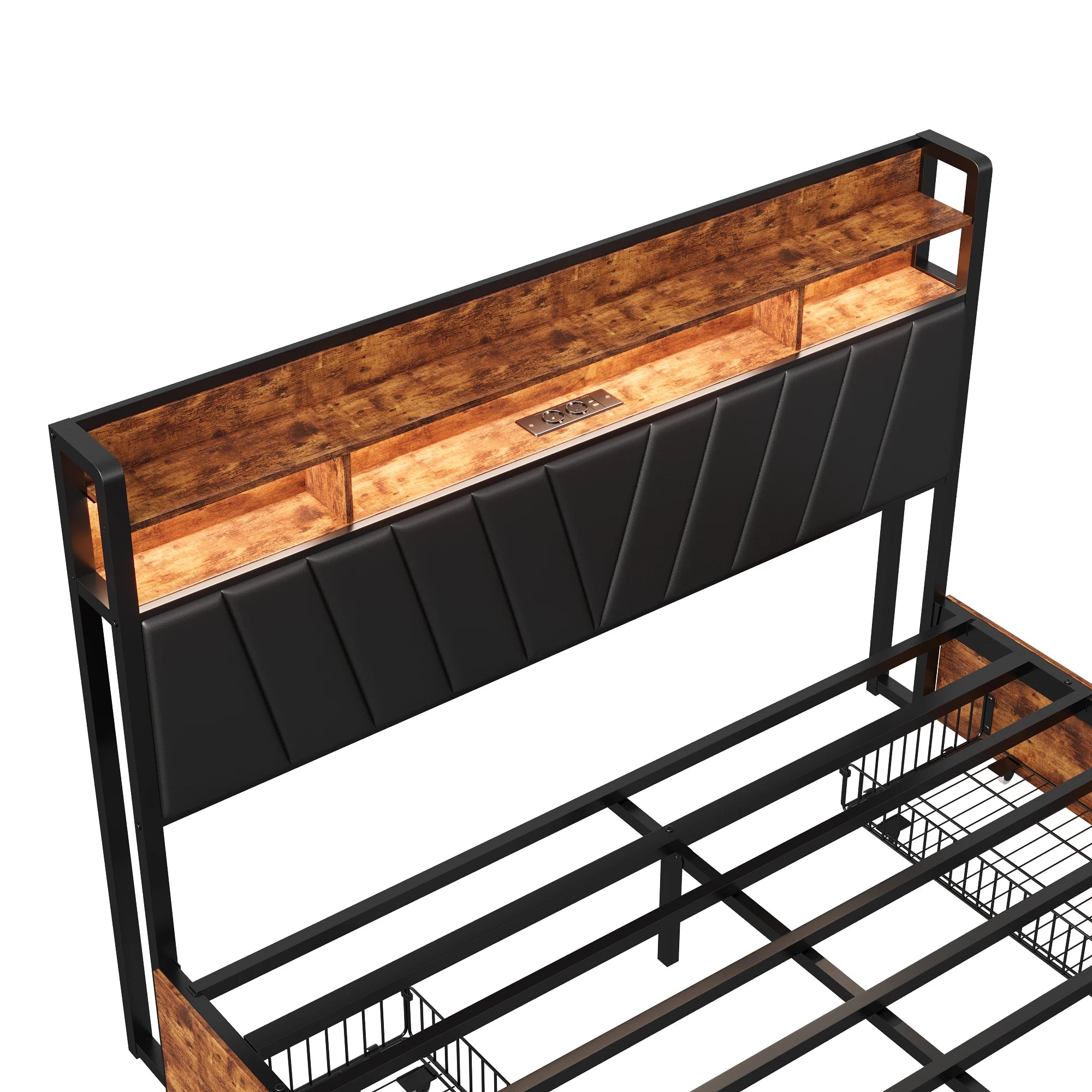 Tweepersoonsbedframe met LED‑verlichting en opbergruimte – 140‑180×200 cm
