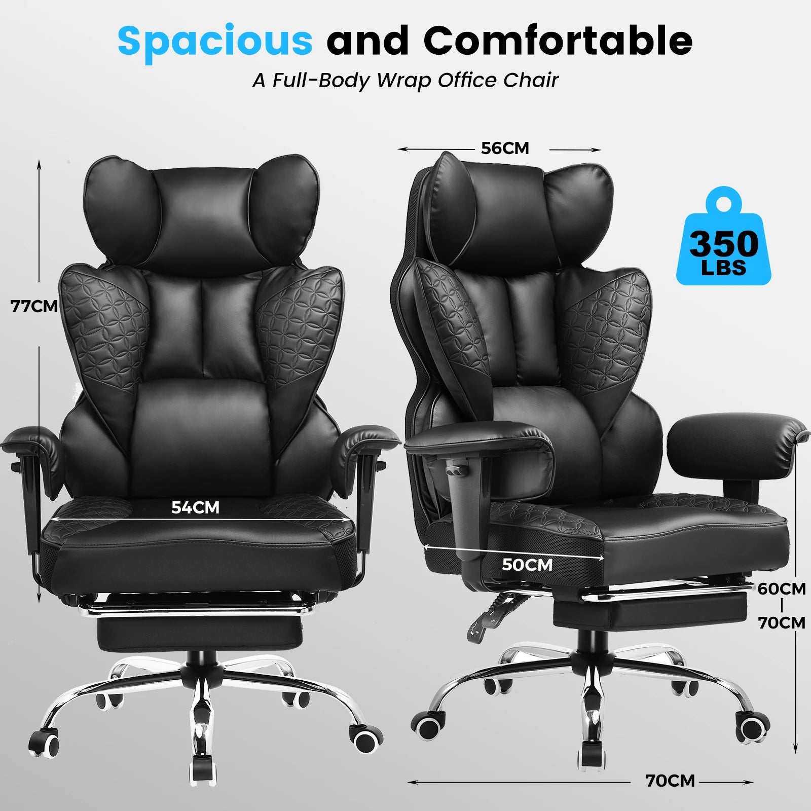 Ergonomische Gaming Chair & Bureaustoel – Verstelbare Armleuningen, Lendensteun, PU Leer – 150 kg
