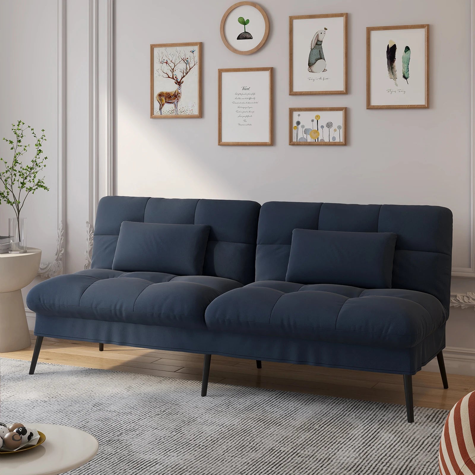 3-Zits Opvouwbare Slaapbank – Futon Hoekbank met Verstelbare Rugleuning – Grijs Stoffen Sofa Bed