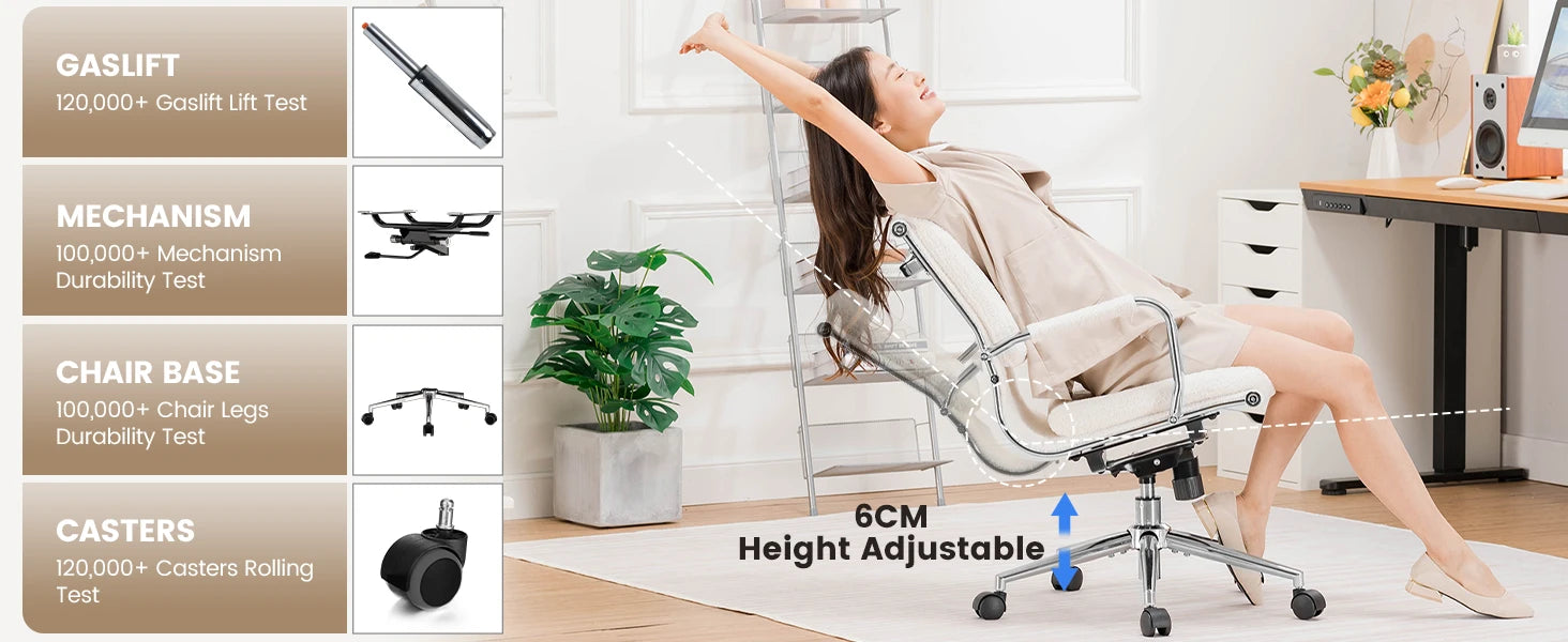 Ergonomische Bureaustoel met Armleuningen en Schommelfunctie – Comfortabele Executive Office Chair (Stof)