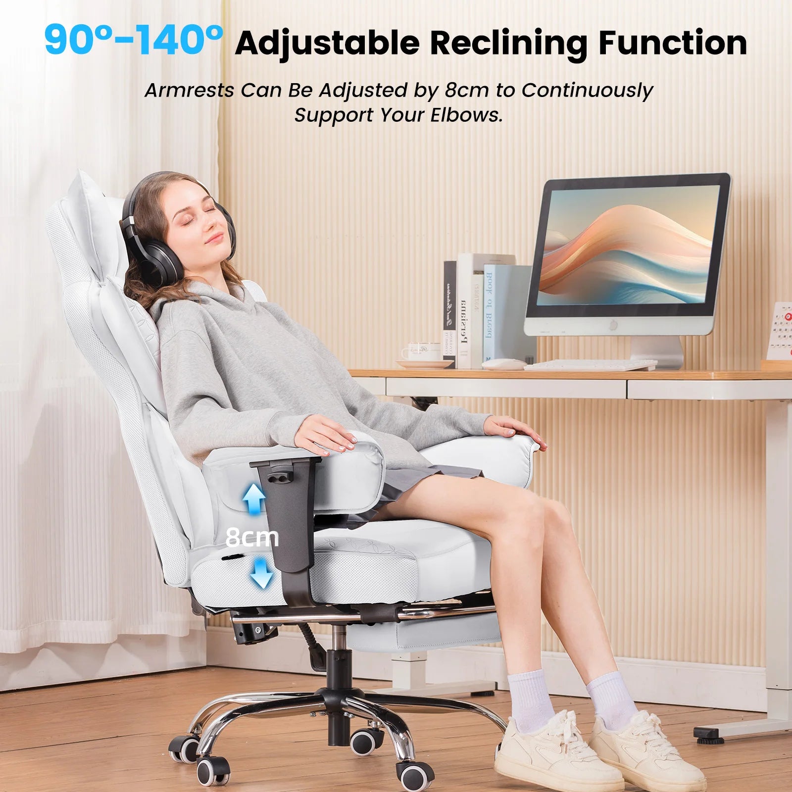 Ergonomische Gaming Chair & Bureaustoel – Verstelbare Armleuningen, Lendensteun, PU Leer – 150 kg