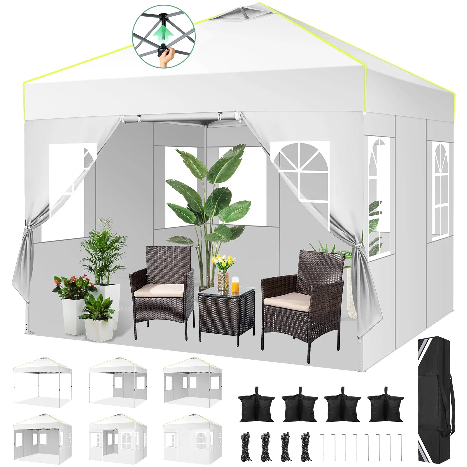 Pop-up Partytent 3x3 m Waterdicht met 4 Zijwanden – Opvouwbaar Tuinpaviljoen met UV50+ Bescherming voor Tuin & Evenementen
