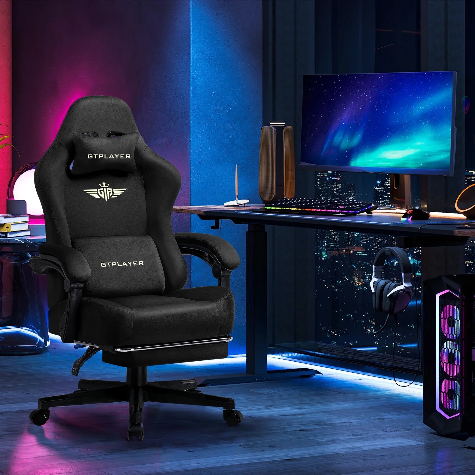 Ergonomische Gaming Stoel met Voetsteun en 150° Verstelbare Rugleuning – Ademend Stoffen Bureaustoel voor Gaming & Kantoor