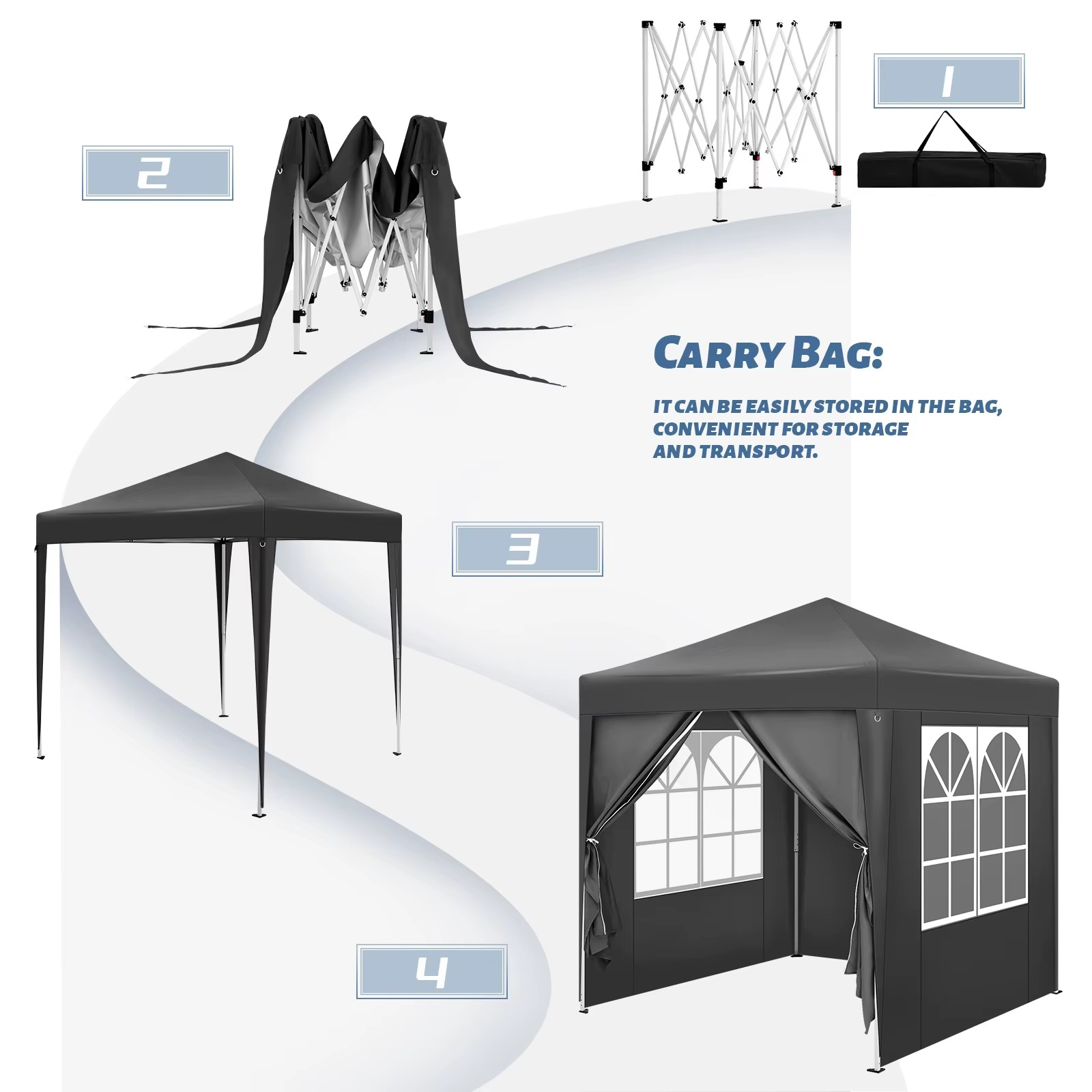 Easy Up Partytent 2×2 m – Opvouwbaar Paviljoen met 4 Zijwanden