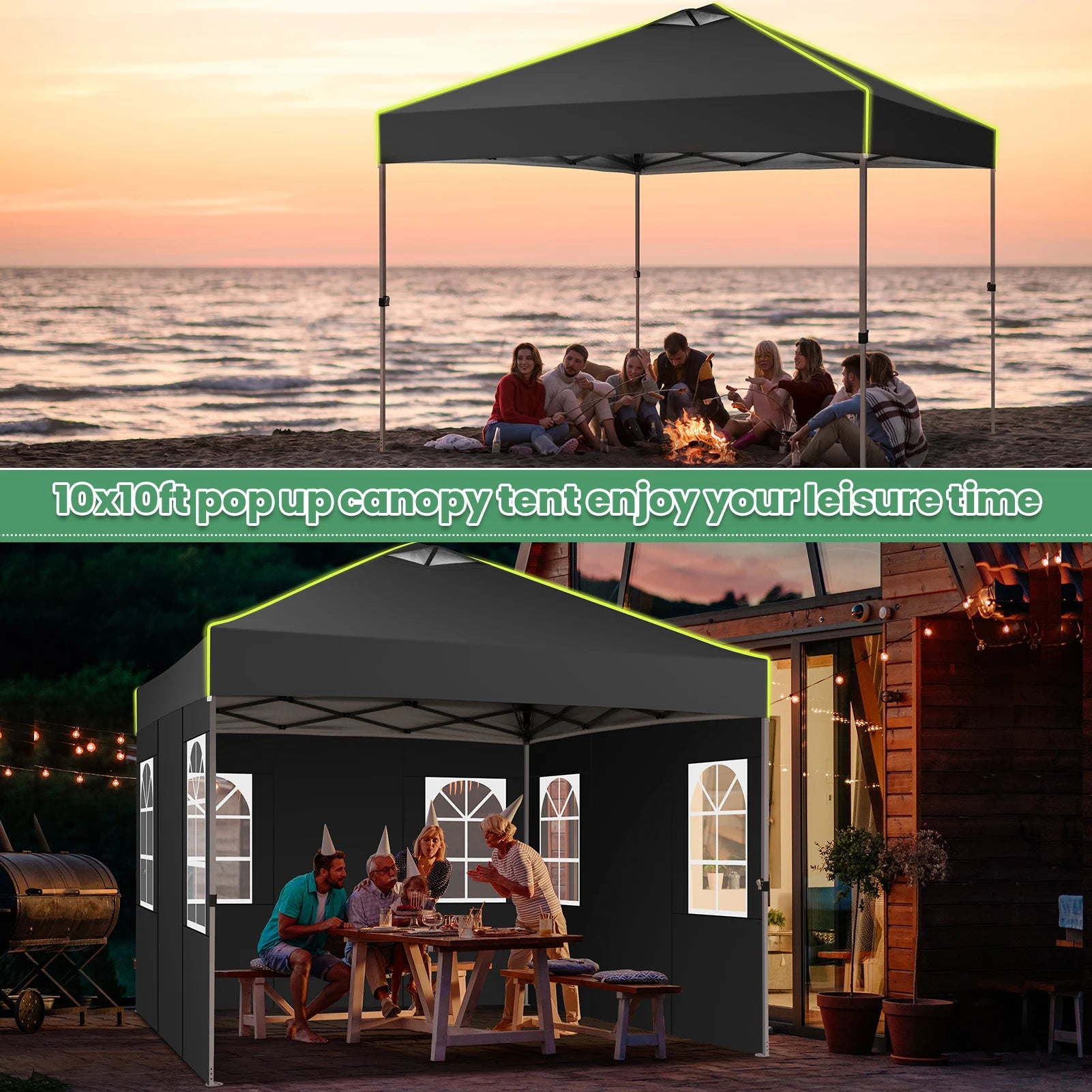 Pop-up Partytent 3x3 m Waterdicht met 4 Zijwanden – Opvouwbaar Tuinpaviljoen met UV50+ Bescherming voor Tuin & Evenementen