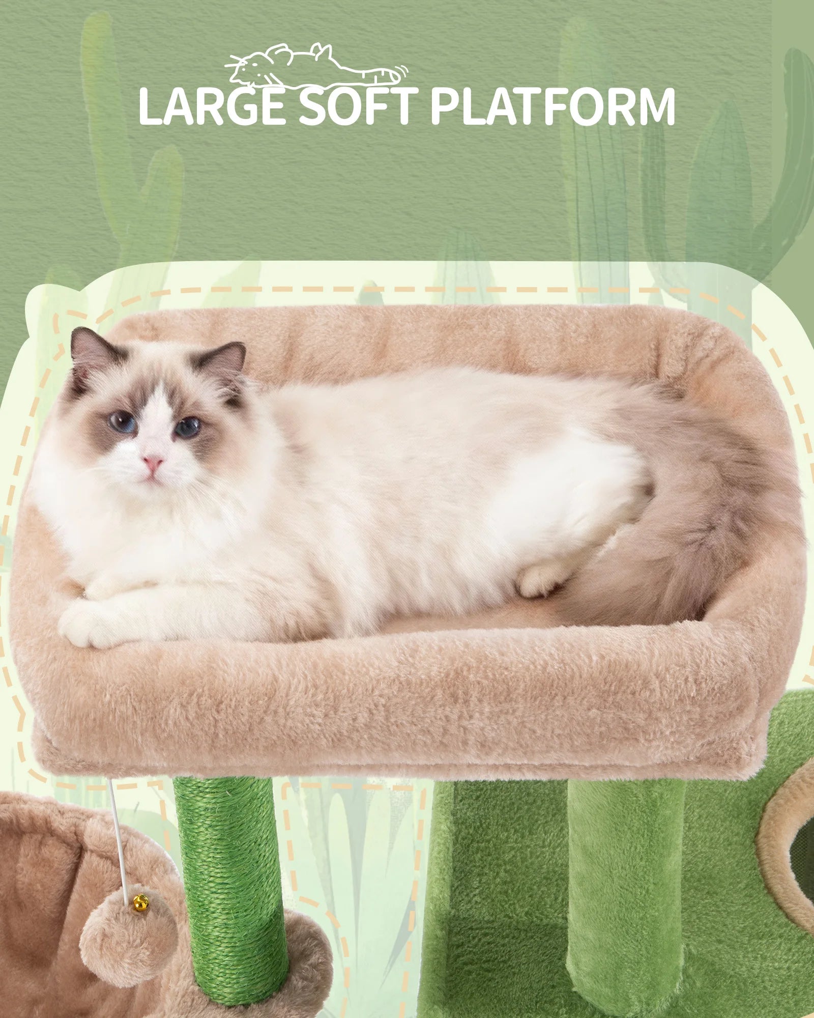 Krabpaal 98 cm – Stabiele Kattenboom met Grote Ligplek, 2 Holletjes, Sisal Krabpalen & Speelballen – Ideaal voor Meerdere Katten