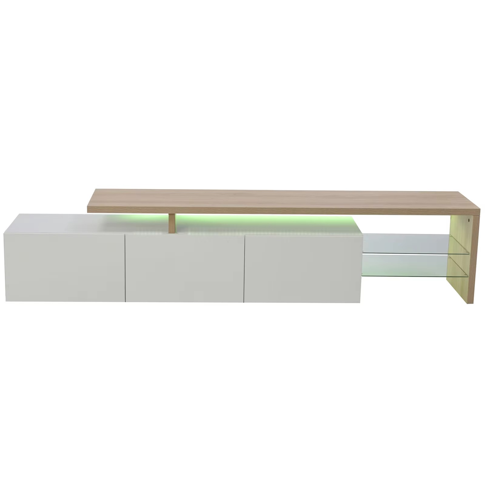 Moderne TV-Meubel 200×42×39 cm – Hoogglans Lowboard met LED & Glazen Planken