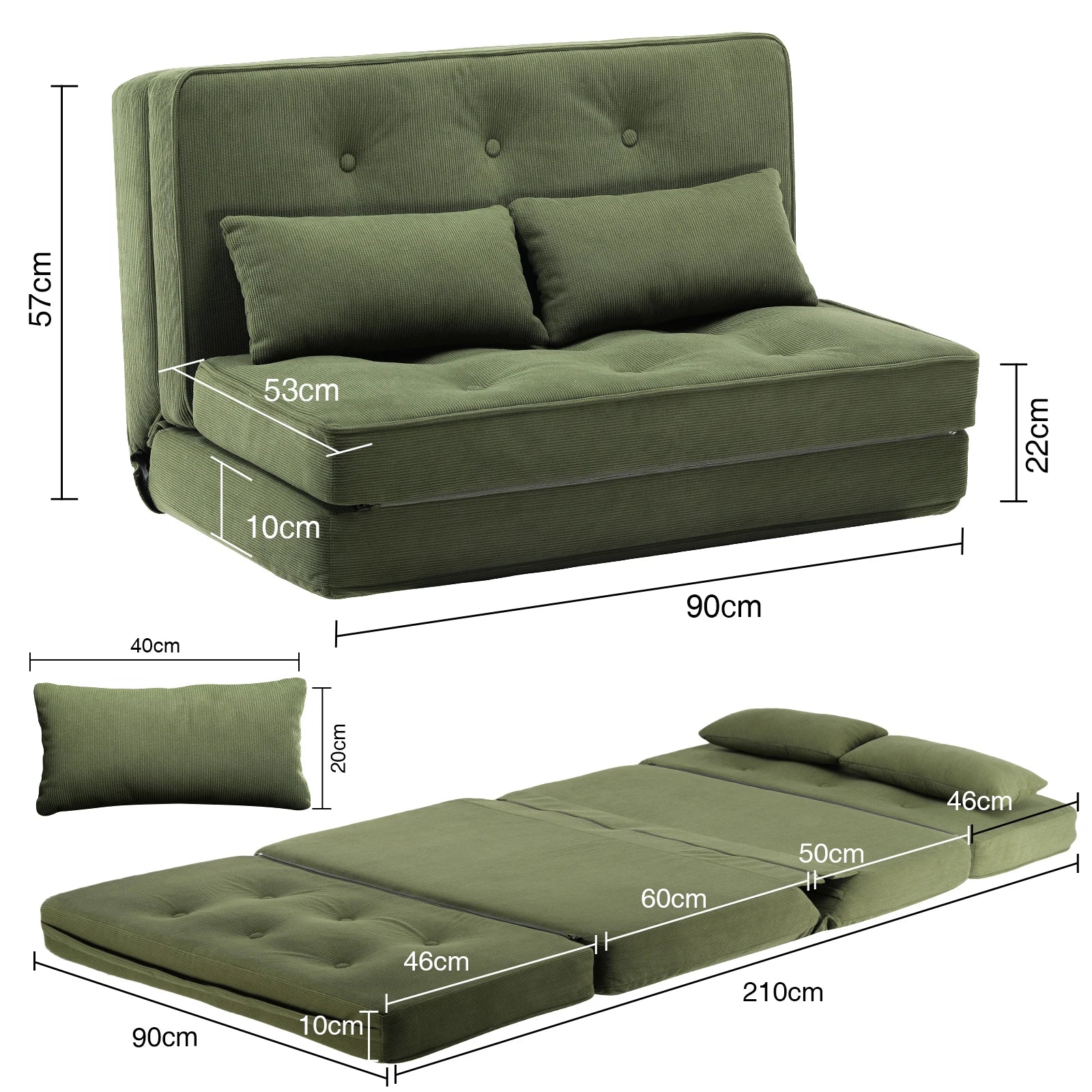 Verstelbare 2-Persoons Slaapbank met 6 Standen – Compacte Multifunctionele Sofa Bed voor Kleine Ruimtes