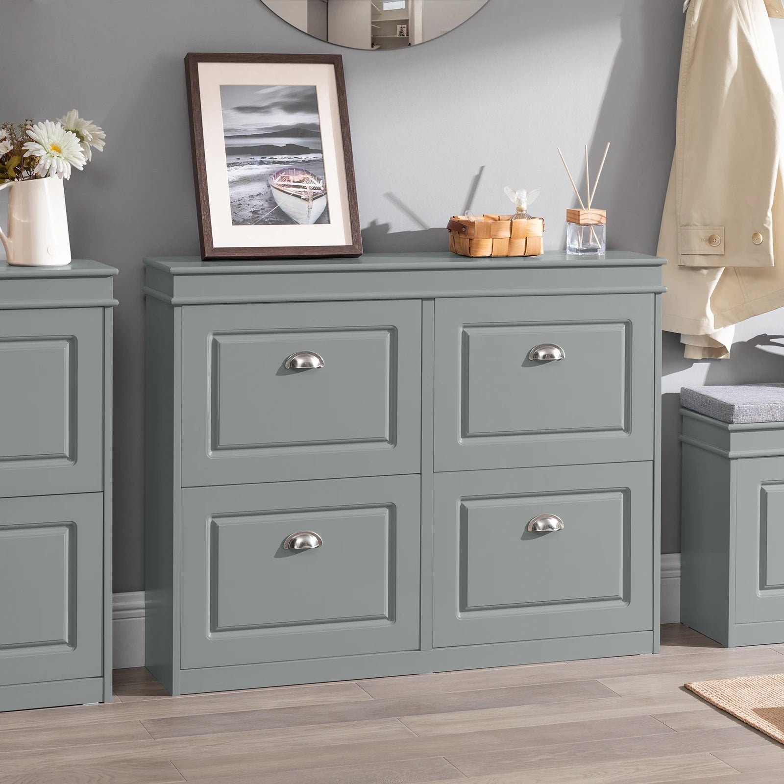 Ruime schoenenkast met 4 kleppen en 8 planken – Compact & Organiserend Schoenenrek