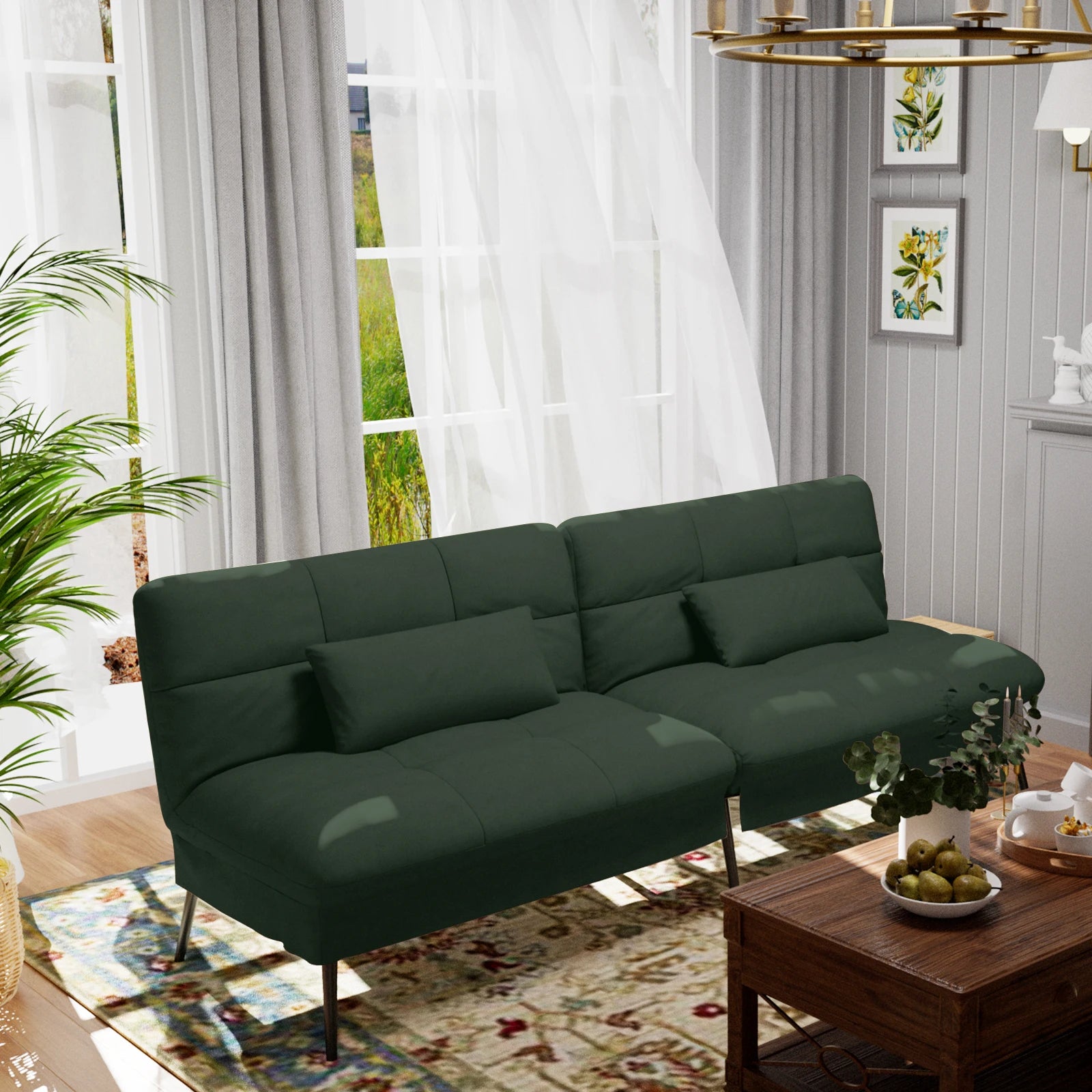 3-Zits Opvouwbare Slaapbank – Futon Hoekbank met Verstelbare Rugleuning – Grijs Stoffen Sofa Bed