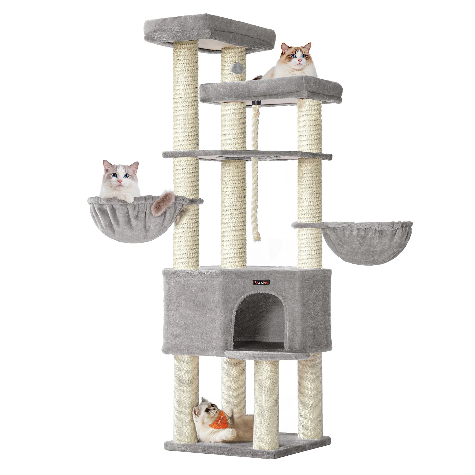 XXL Krabpaal Kattenboom 186 cm – Multi-Level Kattenkrabpaal met 13 Sisalpalen en Ligplatforms – Grijs