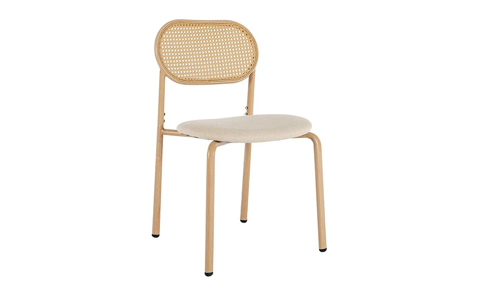 Retro Eetkamerstoelen Set van 2 met Rieten Rugleuning – Comfortabele Gestoffeerde Zitting, Stevig IJzeren Frame, Antislipvoetjes – Voor Keuken, Eetkamer & Terras