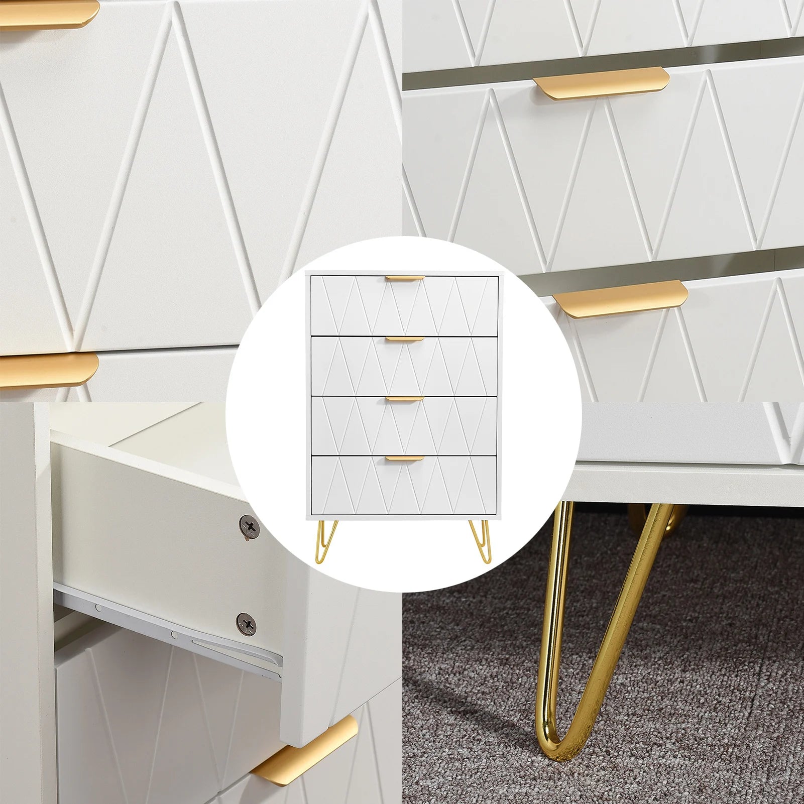 Ladekast 6 Laden – Moderne Dressoir Kast MDF met Gouden Handgrepen en Metalen Poten – Opbergkast voor Woonkamer en Slaapkamer