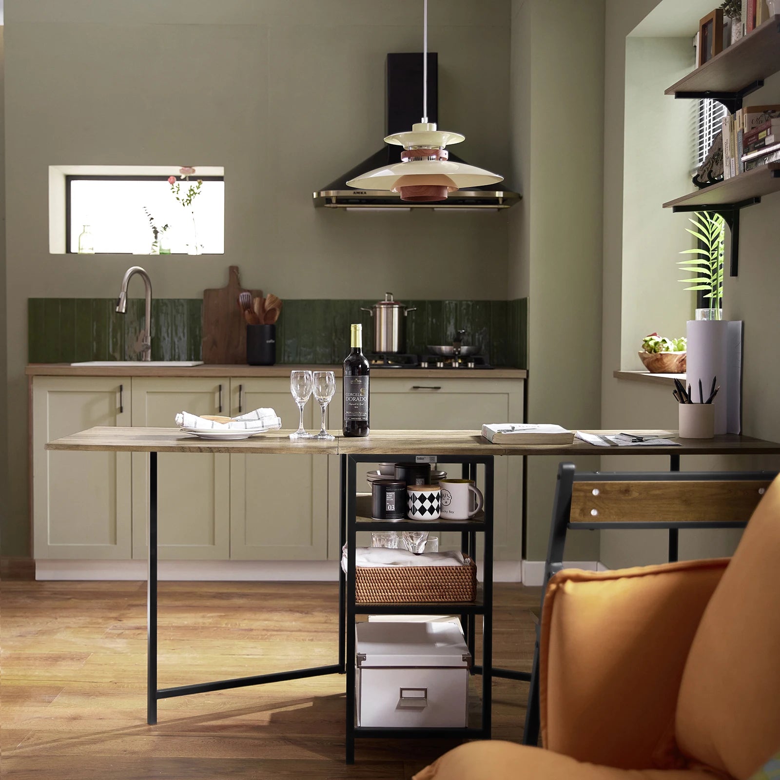 FWT62-N Folding Dining Room Table with 3 Shelves Folding Table Kitchen Table Wooden Table Table Industrial Design