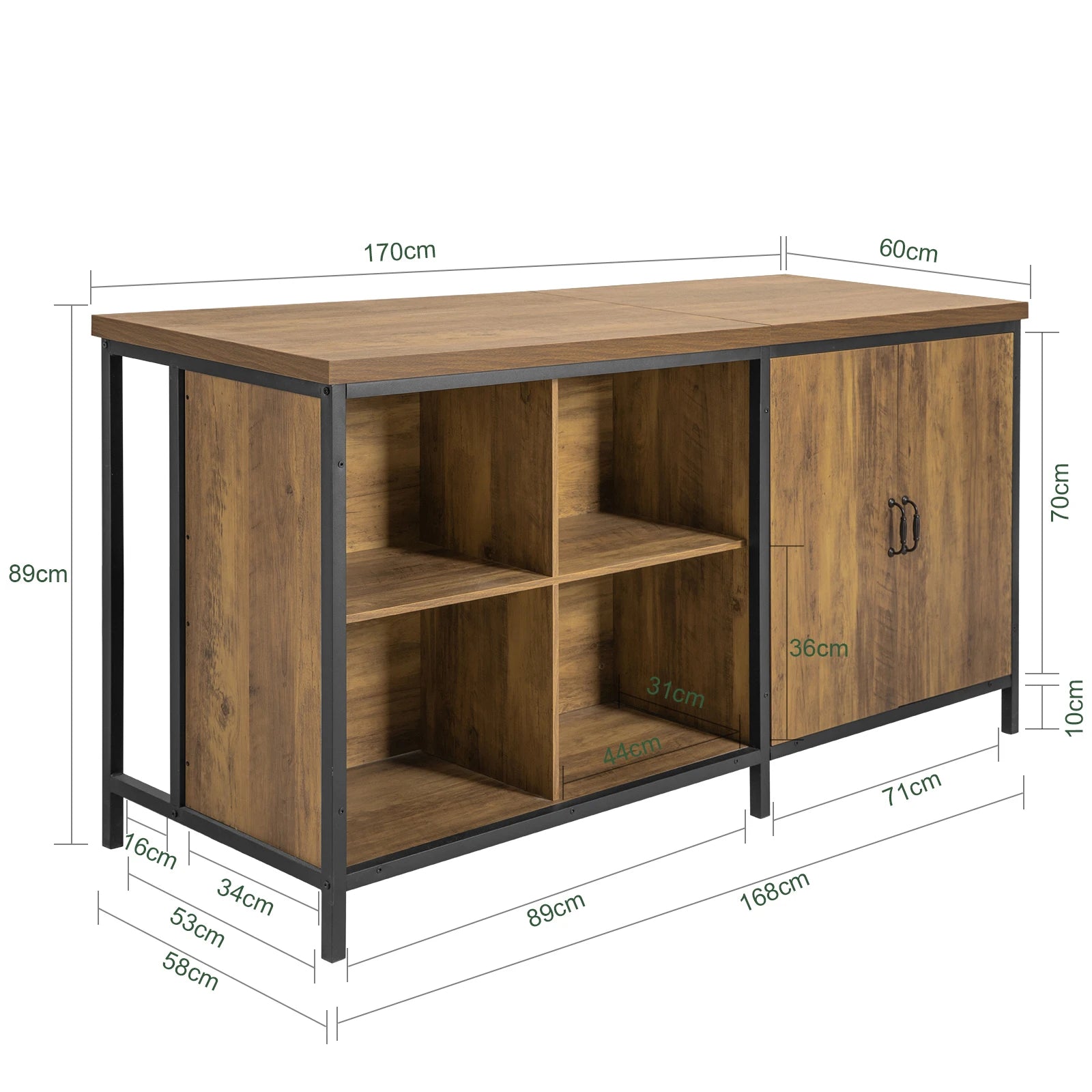 Vrijstaand Industrieel Keukeneiland 170 cm – Dressoir Bartafel met Opbergruimte – Metaal & MDF Bruin